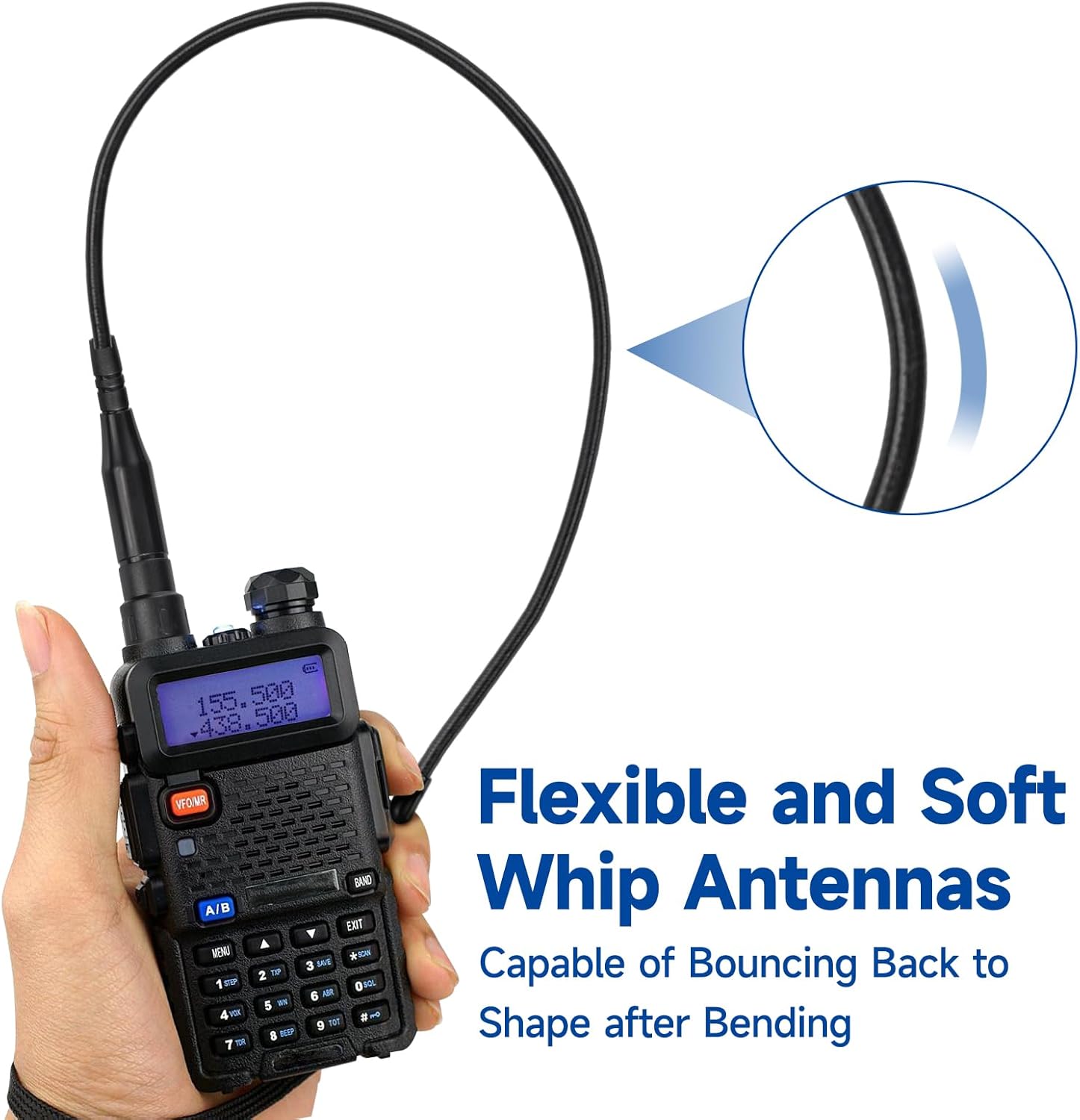 Eightwood VHF UHF 144/430Mhz Dual Band Whip Antenna SMA Female Soft Walkie Talkie Antennae 15in 2-Pack for Baofeng Ham Two Way Radio UV-5R UV-82 BF-F8HP