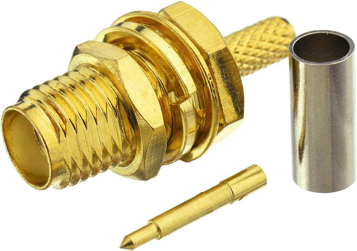 Eightwood 10pcs RP-SMA Bulkhead Female with Male Pin Crimp RF Connector for RG316 RG174 Cable