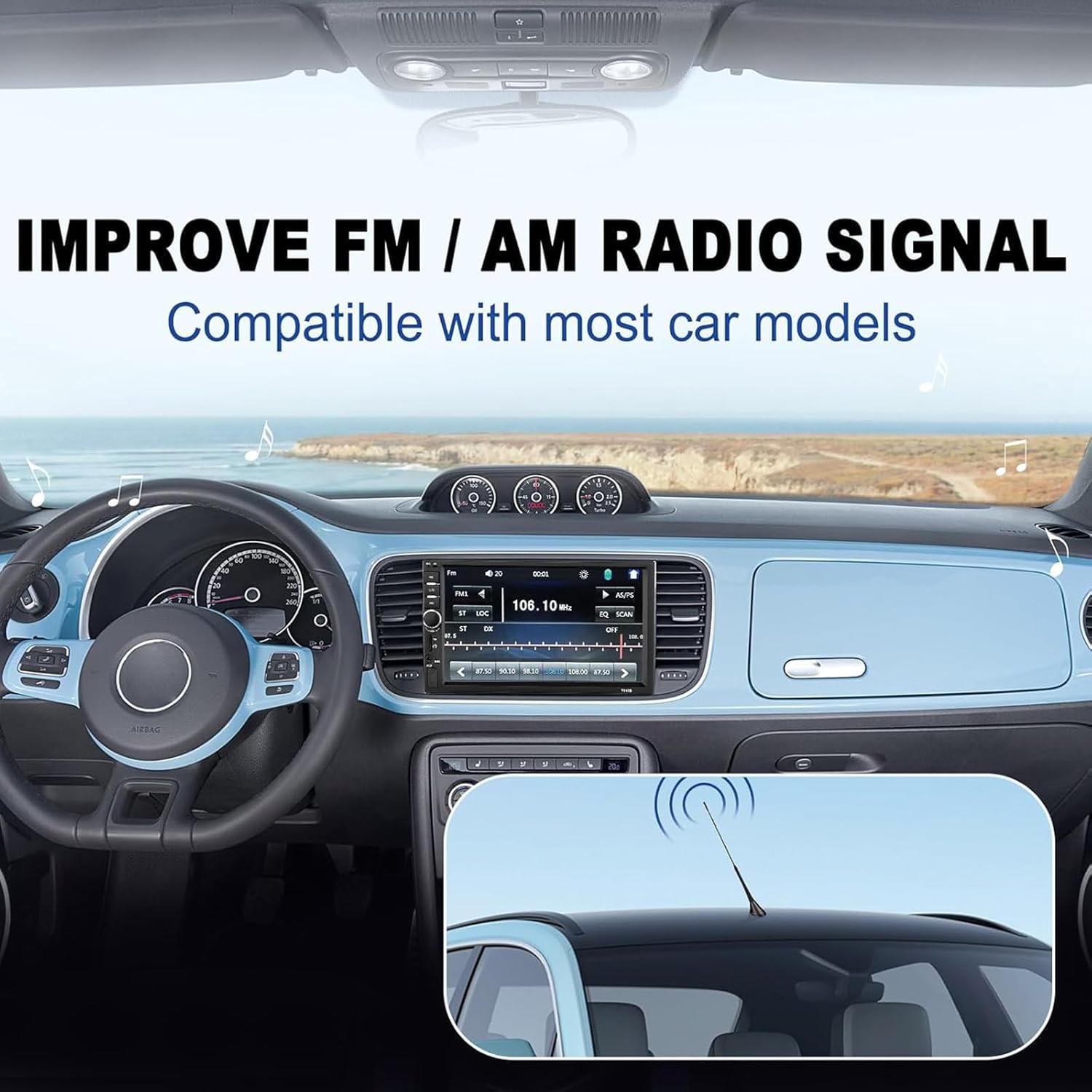 Eightwood Universal Vehicle Antenna 16in, AM FM Roof Mount Car Radio Antenna Mast with Mount Base 16ft Extension Cable for Car Truck Stereo Receiver Head Unit