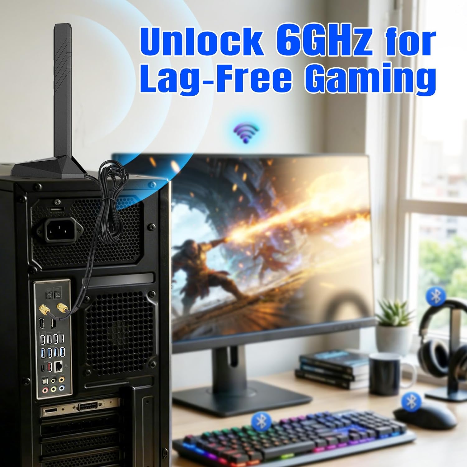 Eightwood WiFi 7 WiFi 6E Antenna Tri-Band 6GHz 5GHz 2.4GHz RP-SMA Antenna with Magnetic Base for Desktop PC ASUS Gigabyte Aorus Gaming Motherboard PCIe Bluetooth Card