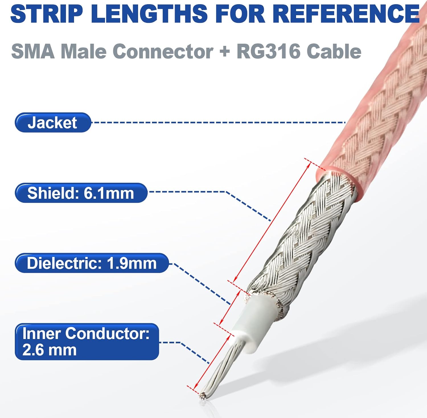 Eightwood 10pcs SMA Male Crimp RF Connector Gold-Plating for RG316 RG174 Cable