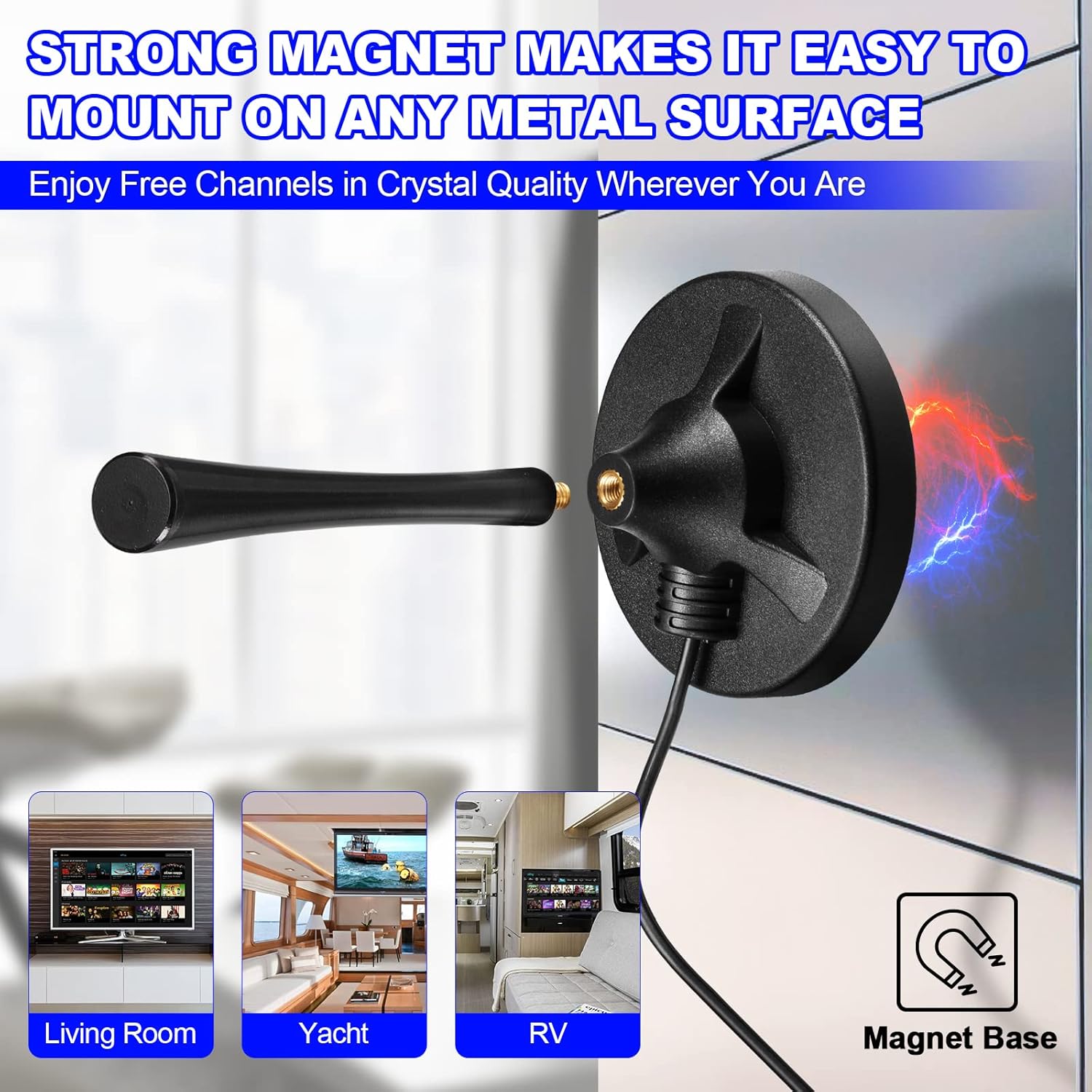 Eightwood HD Digital TV Antenna, Amplified Indoor HDTV Antennae with Magnetic Base 16ft Coax Cable, Support Smart 4K 1080P Fire TV and All Older TV's for Free Local Channels