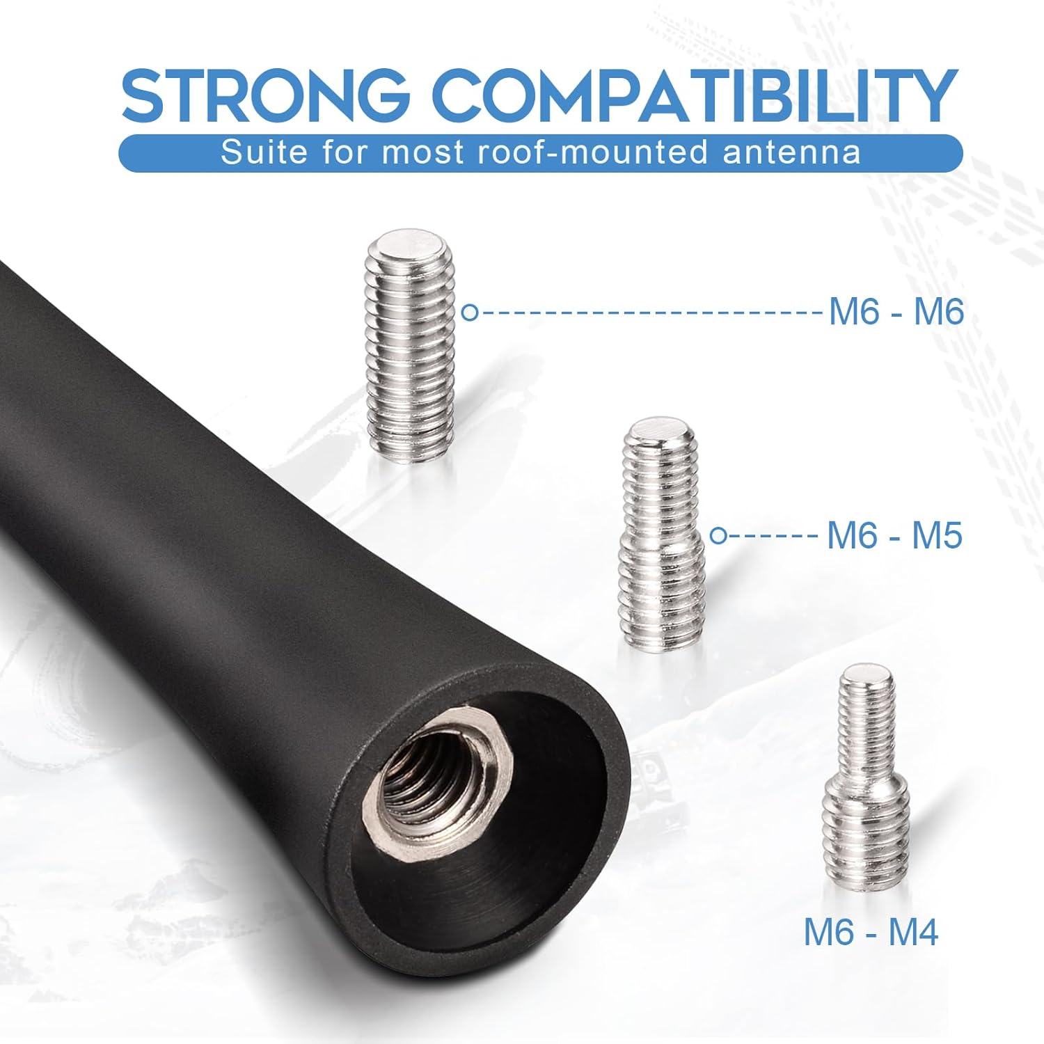 Eightwood Car Radio Rubber Antenna Mast 7 inch FM AM Universal Roof Mount Vehicle Antennae Replacement with M4 M5 M6 Screw Adapter