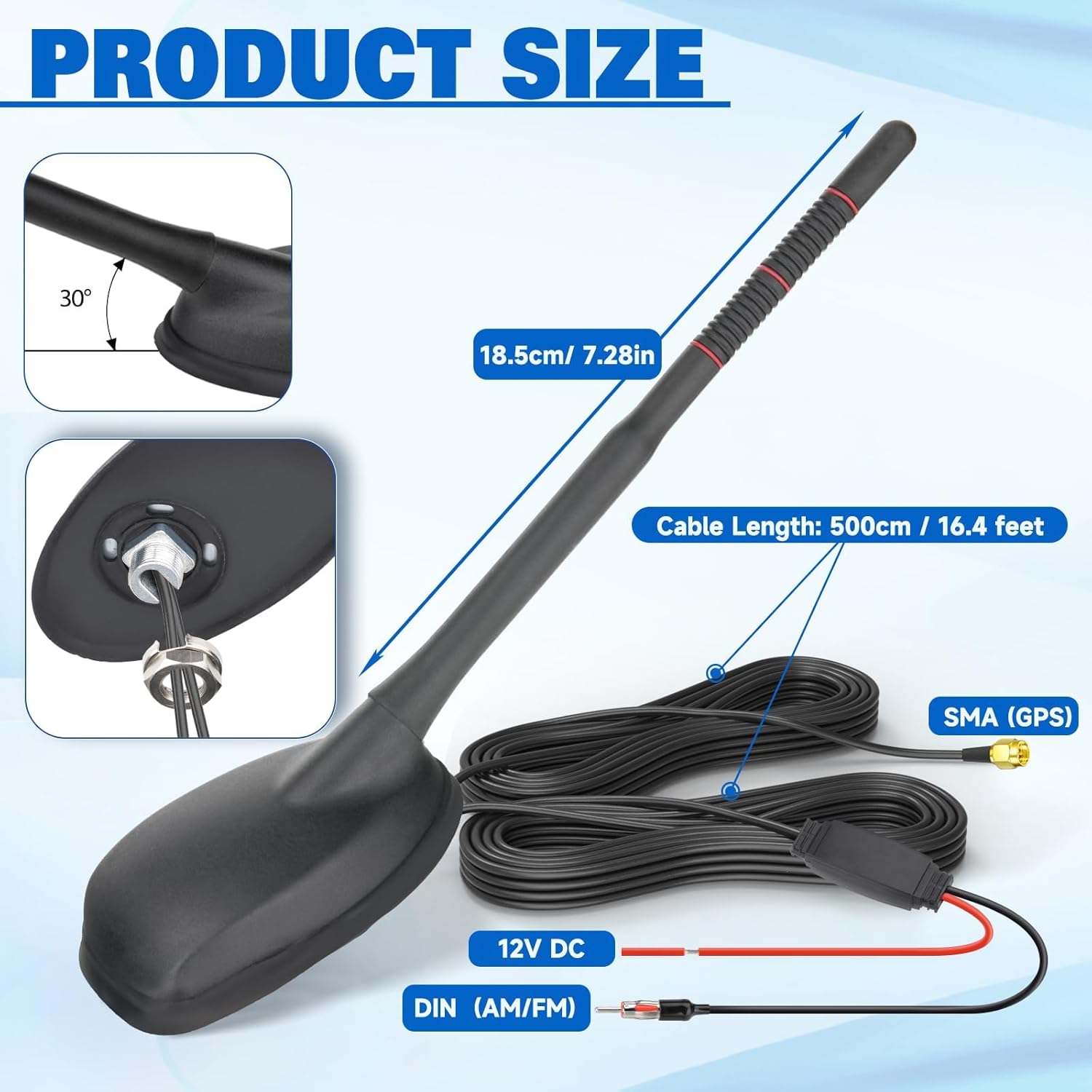 Eightwood FM/AM + GPS Car Combo Antenna, Amplified FM AM Radio Antenna DIN Plug and GPS Antennae SMA Connector for Vehicle Car Truck SUV Radio Stereo Receiver Head Unit GPS Navigation System