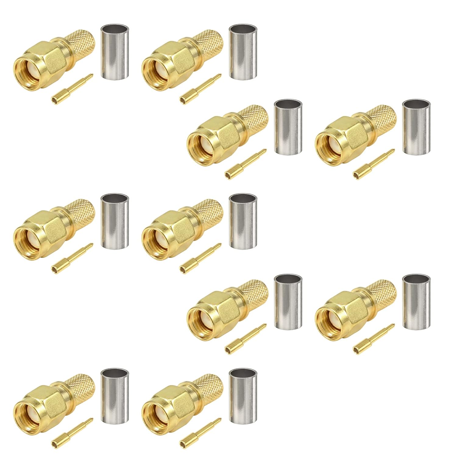 Eightwood 10pcs SMA Male Plug Crimp RF Connector Straight for LMR240 RG8X Coax Cable 50 ohm