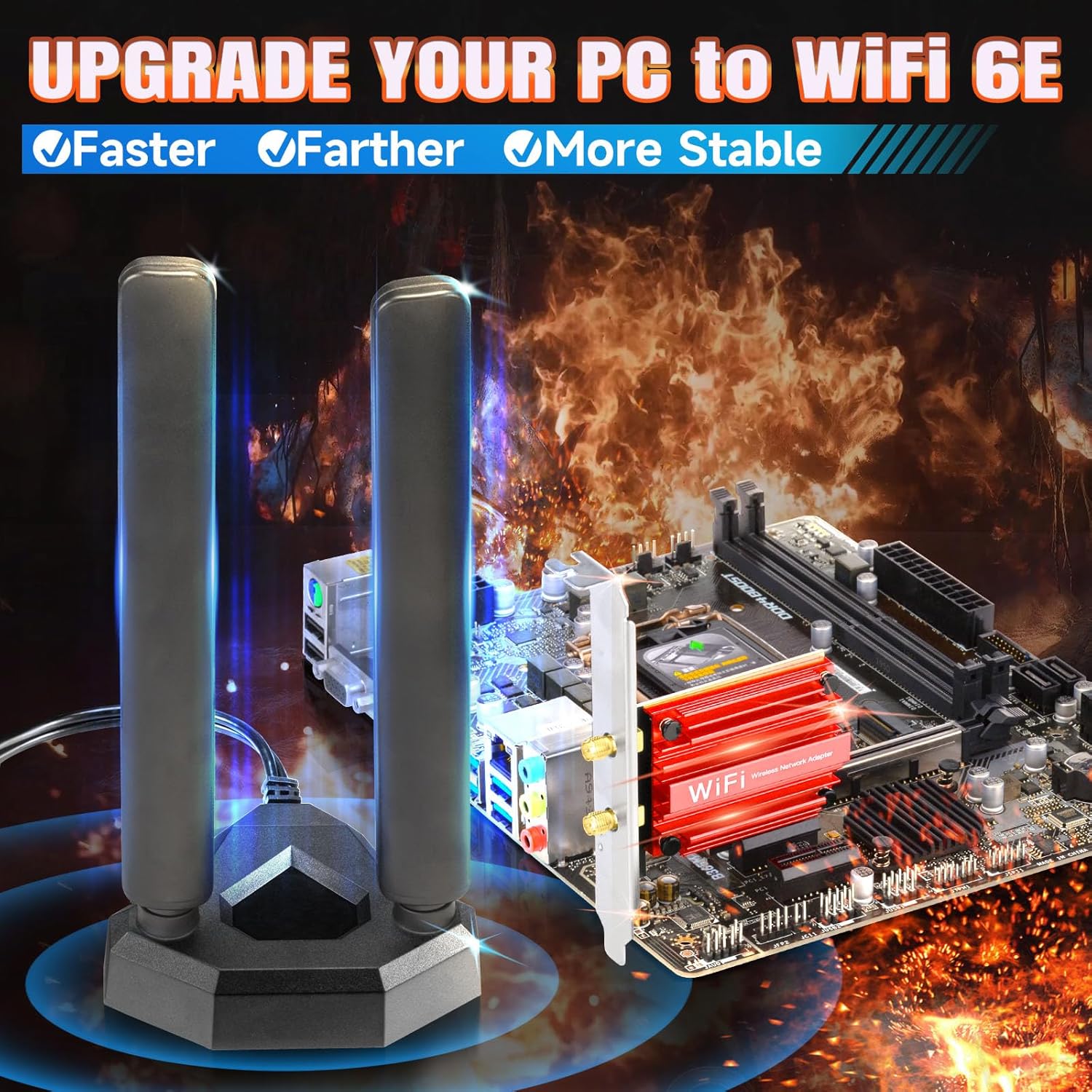 Eightwood WiFi 6E AX210 PCIe WiFi Card, Tri-Band Wireless Adapter with Magnetic WiFi 6E Antenna for Gaming PC Desktop Computer, Bluetooth 5.3, OFDMA & MU-MIMO, Ultra-Low Latency, WPA3, 802.11ax