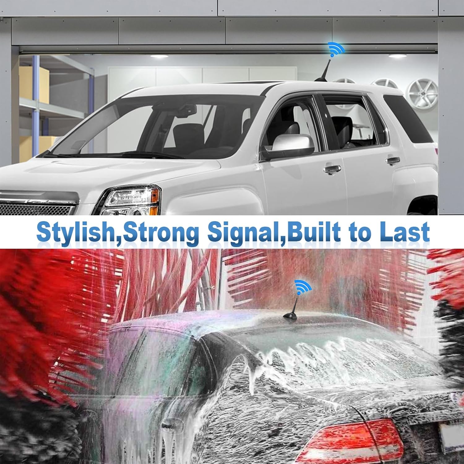 Eightwood Car FM AM Radio Antenna 4.3 inch, Rubber Universal Roof Mount Vehicle Antenna Mast Replacement with M4 M5 M6 Thread Adapters