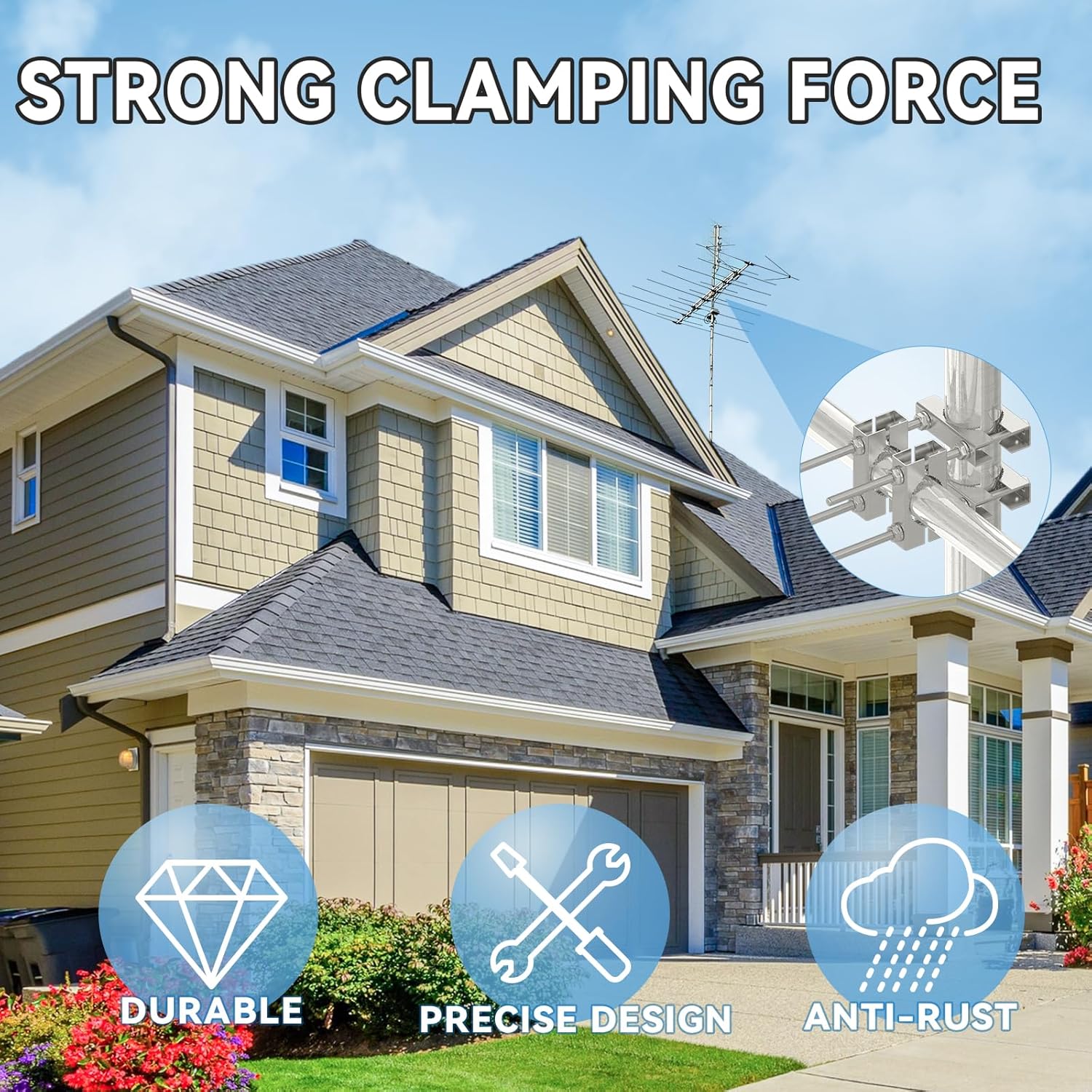 Eightwood Double Antenna Mast Clamp Kit V Jaw Block Mast to Mast Clamp Mounting Bracket Holder for TV CB Ham Antenna Flag Post