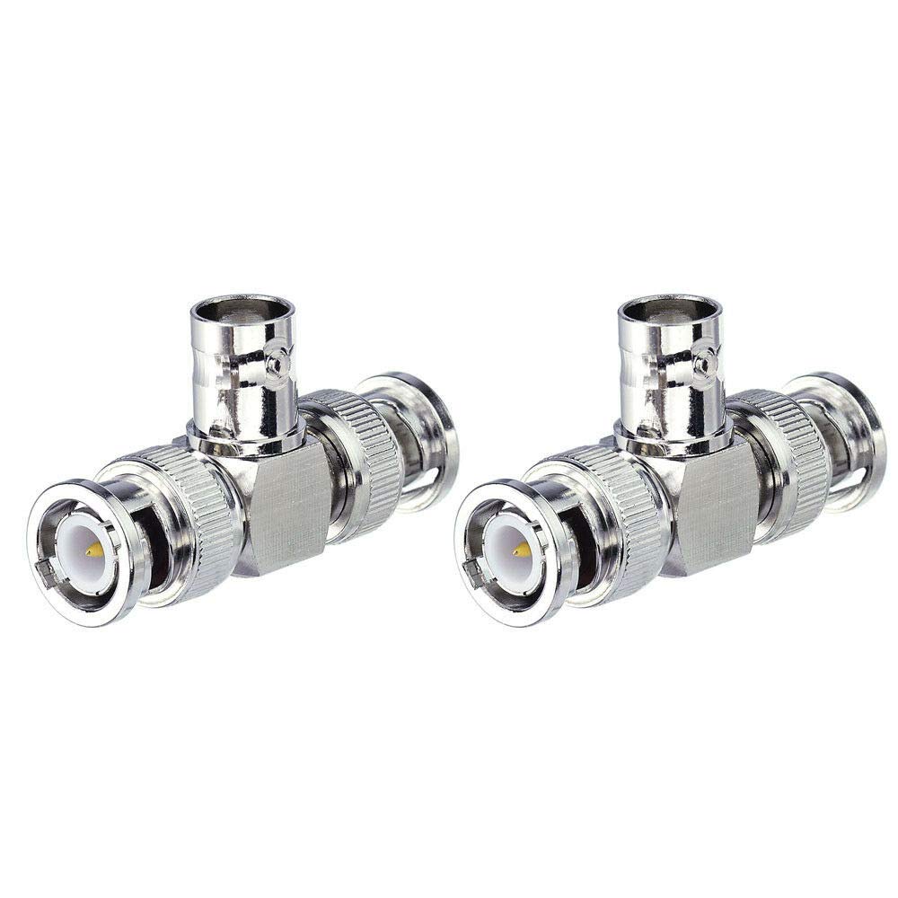 Eighwood 2pcs BNC Tee Adapter BNC Female to Dual Male Video Splitter | 1 Female to 2 Male 3-Port BNC Connector for Antenna, CCTV Camera