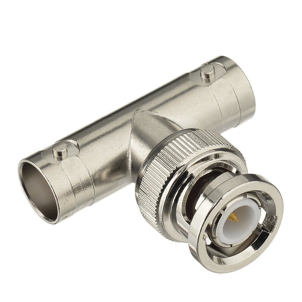 Eightwood BNC Tee Adapter BNC Male to Dual Female Video Splitter, 2-Pack | 3 Way BNC Connector for Antennas, CCTV Security Cameras