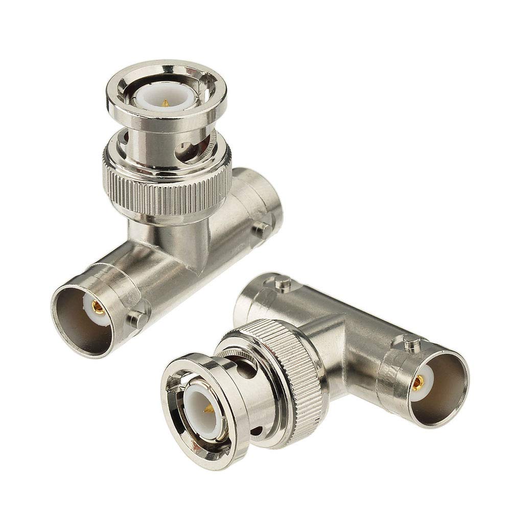 Eightwood BNC Tee Adapter BNC Male to Dual Female Video Splitter, 2-Pack | 3 Way BNC Connector for Antennas, CCTV Security Cameras