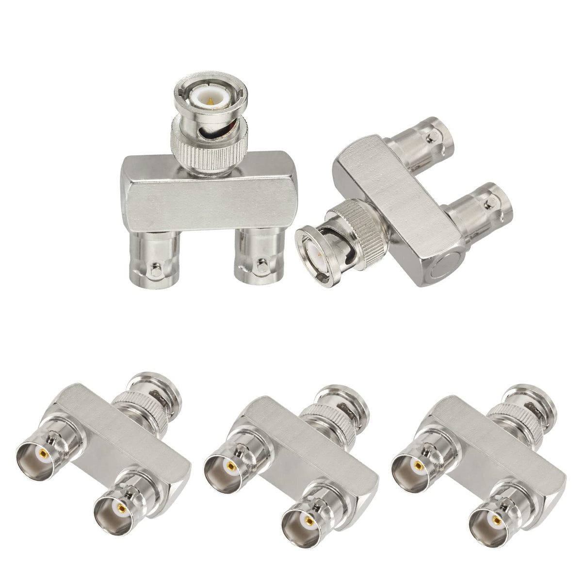 Eightwood BNC Splitter Adapter 5-Pack, BNC Male to Dual Female T-Type | 50 Ohm 1 Male to 2 Female 3-Port BNC RF Coax Connector