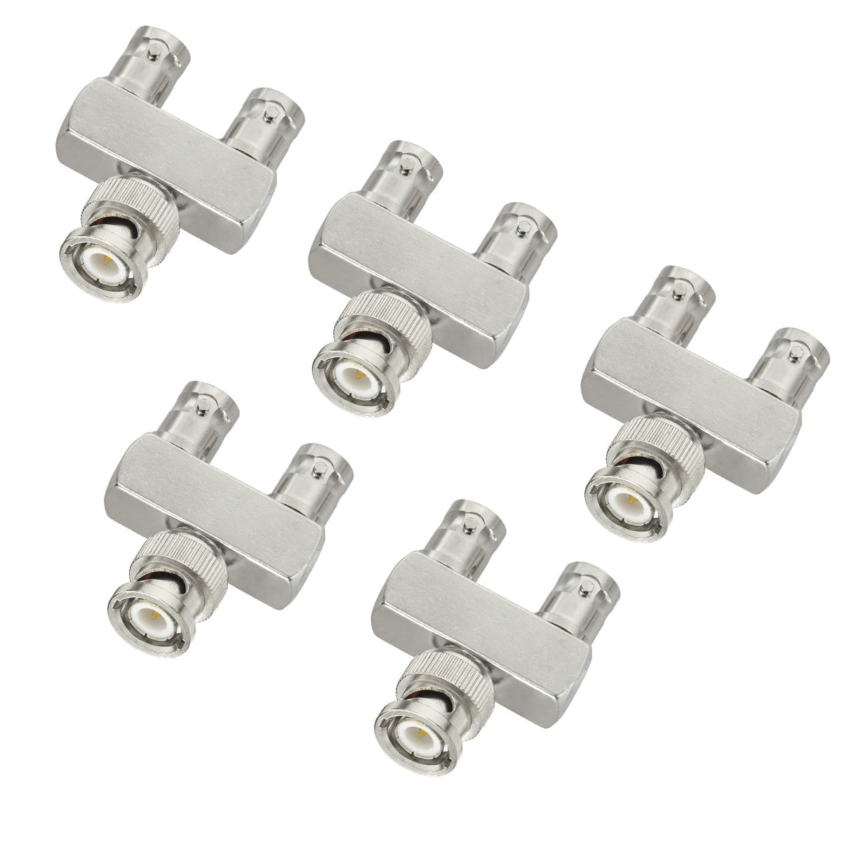 Eightwood BNC Splitter Adapter 5-Pack, BNC Male to Dual Female T-Type | 50 Ohm 1 Male to 2 Female 3-Port BNC RF Coax Connector