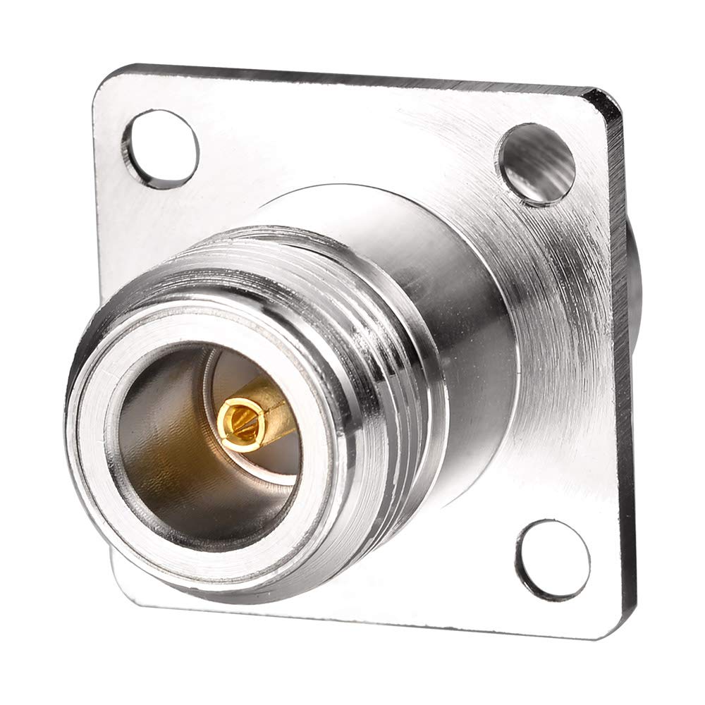 Eightwood N Female to Female 4 Hole Flange Panel Mount Connector 2-Pack | N Female Adapter for Ham Radio Antenna, WiFi Router, Coaxial Cable