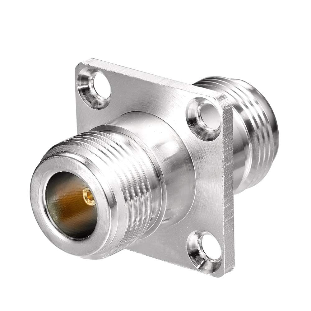 Eightwood N Female to Female 4 Hole Flange Panel Mount Connector 2-Pack | N Female Adapter for Ham Radio Antenna, WiFi Router, Coaxial Cable