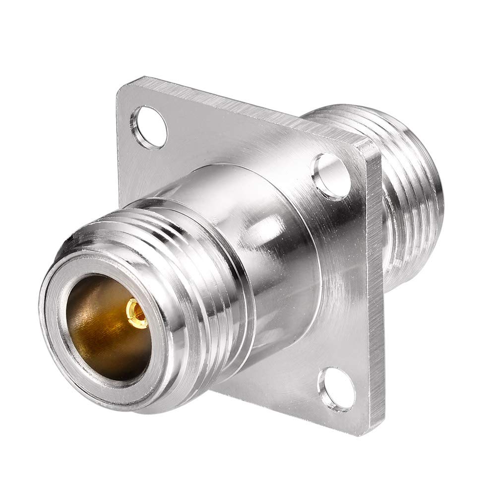 Eightwood N Female to Female 4 Hole Flange Panel Mount Connector 2-Pack | N Female Adapter for Ham Radio Antenna, WiFi Router, Coaxial Cable