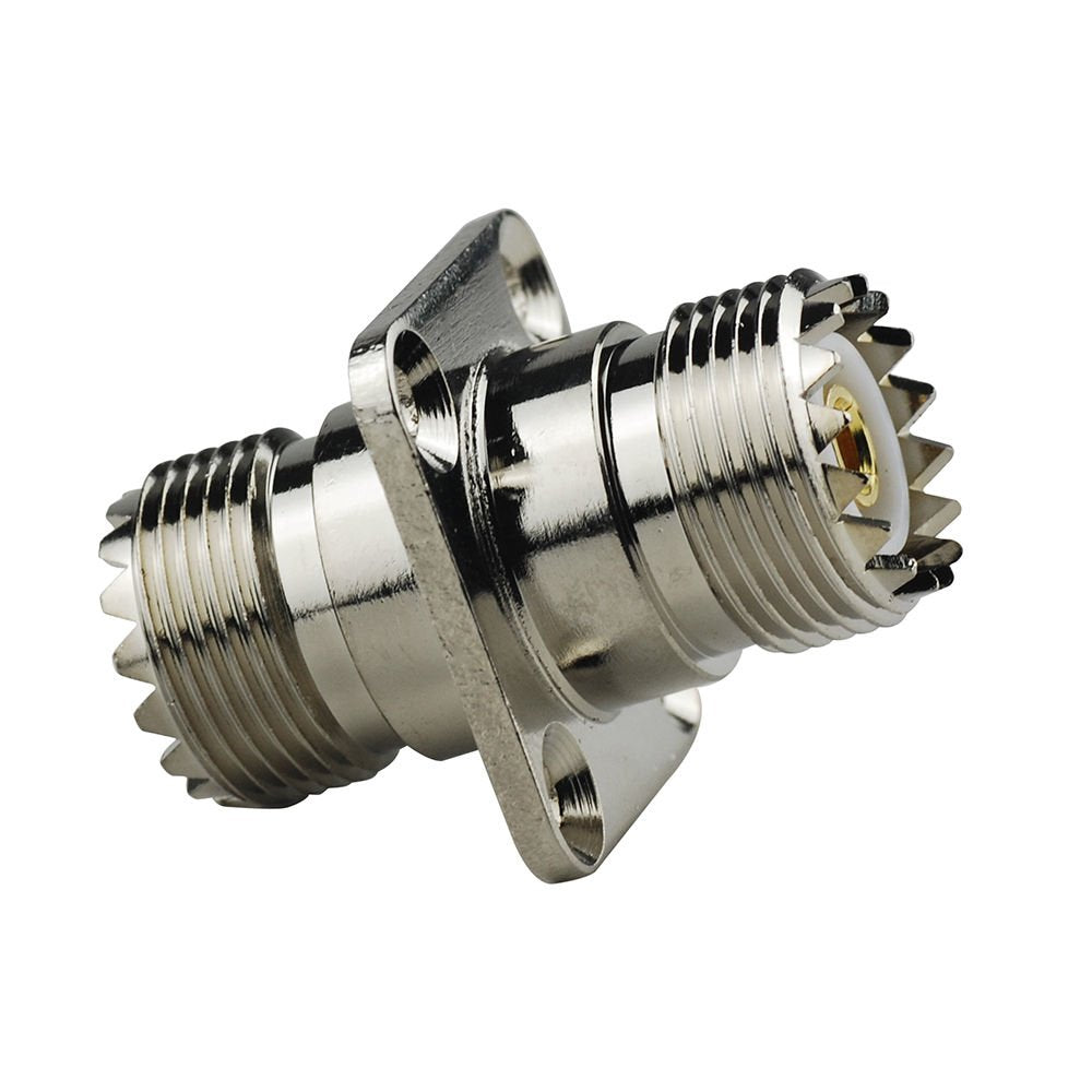 Eightwood SO239 to SO239 Chassis Mount Adapter 2-Pack | UHF Female Panel Mount Connector for CB Ham Radio, Coax Cable, Radio Antenna