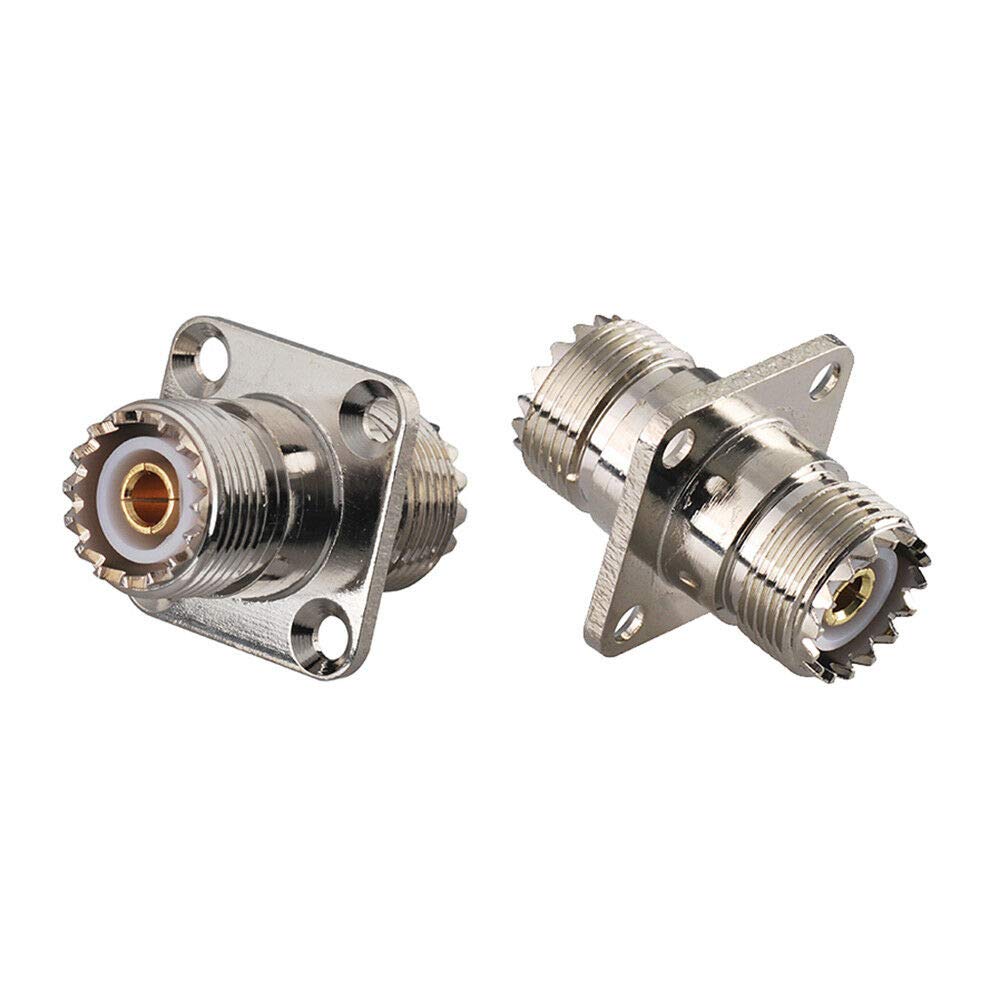 Eightwood SO239 to SO239 Chassis Mount Adapter 2-Pack | UHF Female Panel Mount Connector for CB Ham Radio, Coax Cable, Radio Antenna
