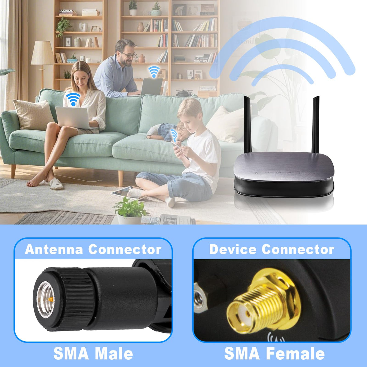 Eightwood 5G 4G LTE GSM 3G Antenna Wide Band Omnidirectional SMA Male Antenna 2-Pack for CPE Router Mobile Hotspot Wireless Home Phone Modem Cellular Trail Camera