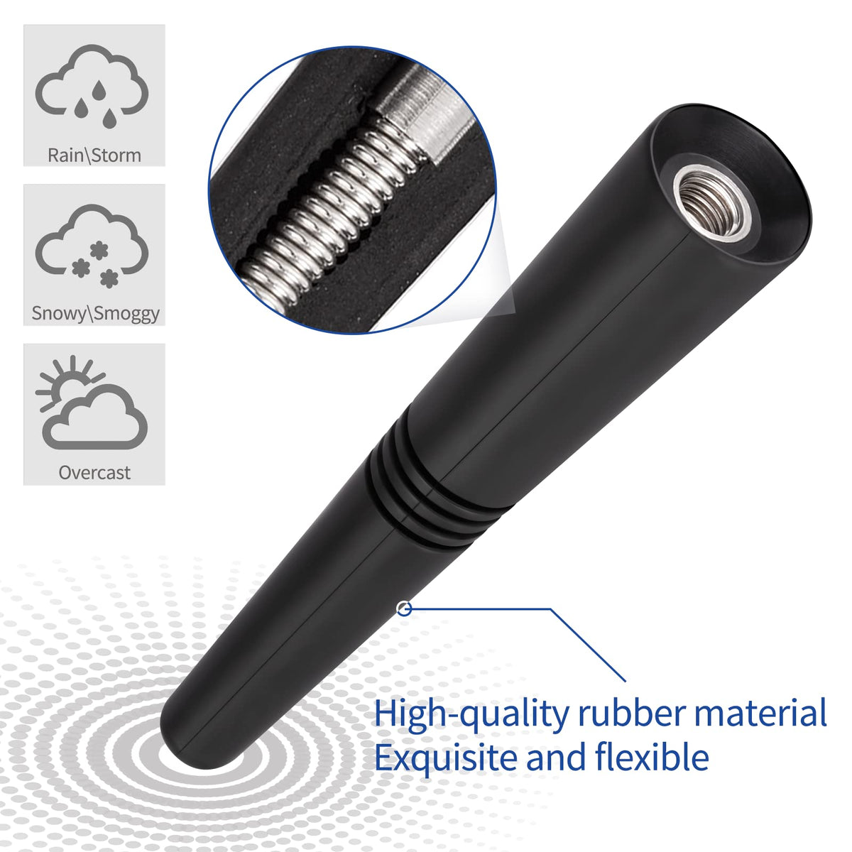 Eightwood Short Car Antenna 3.6 inch, Universal Roof Mount Vehicle AM FM Radio Antenna Mast Replacement, Flexible Rubber Antennae with M4 M5 M6 Thread Adapters