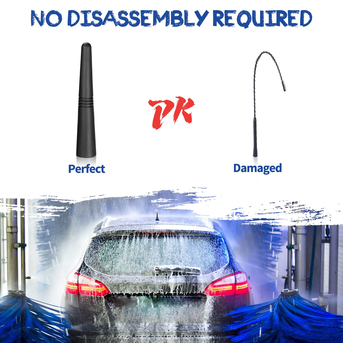 Eightwood Short Car Antenna 3.6 inch, Universal Roof Mount Vehicle AM FM Radio Antenna Mast Replacement, Flexible Rubber Antennae with M4 M5 M6 Thread Adapters