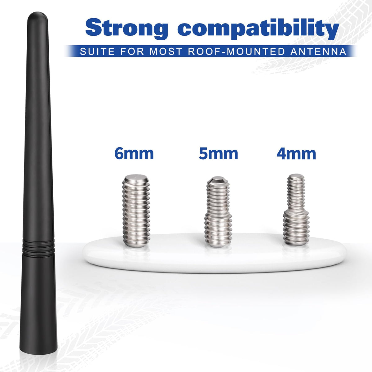 Eightwood Car Radio Antenna Replacement 5.6 inch, Universal Roof Mount Vehicle Antenna Mast, Flexible Rubber FM AM Antennae with M4 M5 M6 Screw Adapters