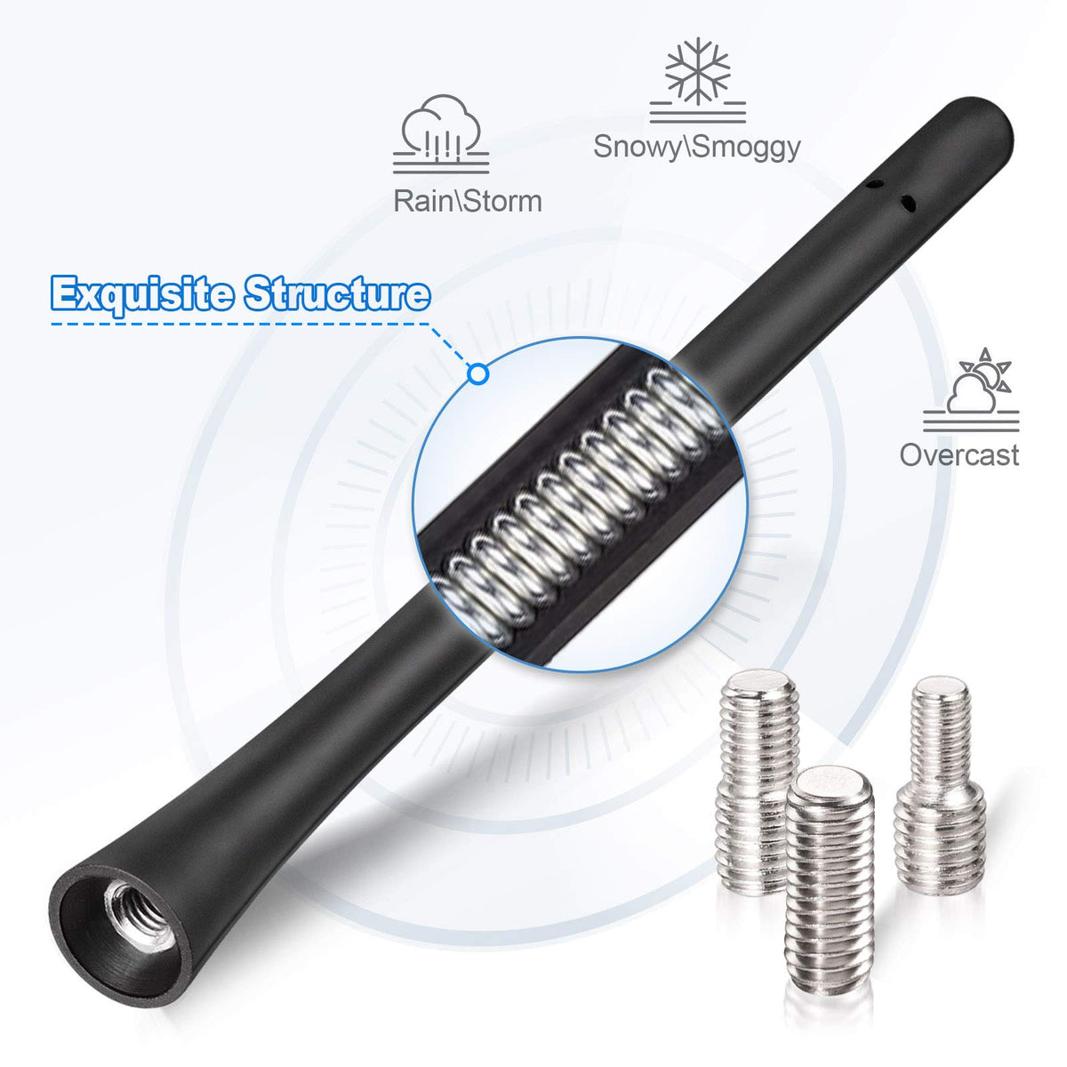 Eightwood Car Radio Rubber Antenna Mast 7 inch FM AM Universal Roof Mount Vehicle Antennae Replacement with M4 M5 M6 Screw Adapter