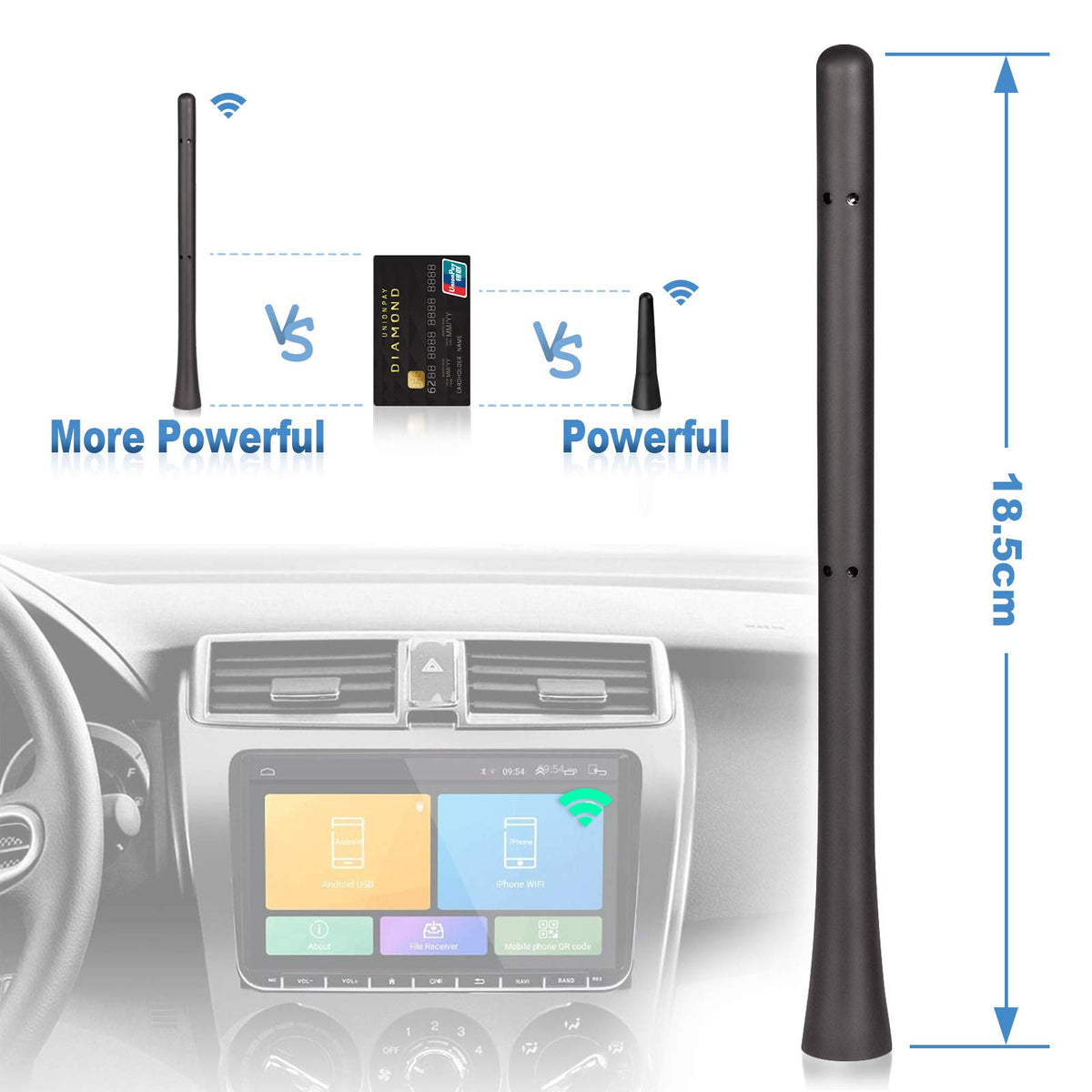 Eightwood Car Radio Rubber Antenna Mast 7 inch FM AM Universal Roof Mount Vehicle Antennae Replacement with M4 M5 M6 Screw Adapter