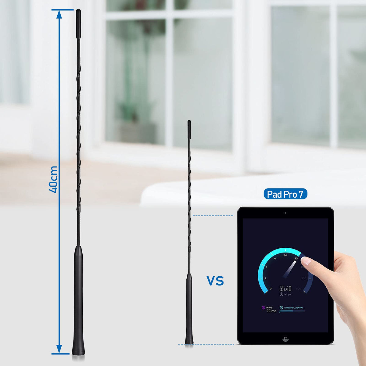 Eightwood Car Antenna Replacement 16 inch (Only for Roof-Mounted), AM FM Universal Roof Mount Car Radio Antenna Mast, Flexible Rubber Antennae with M4 M5 M6 Threaded Adapter