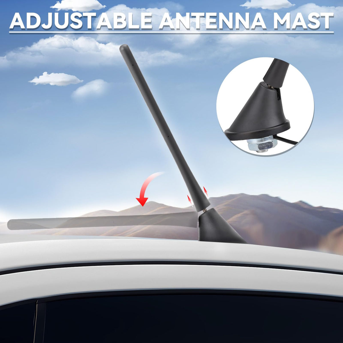 Eightwood Roof Mount FM AM Stereo Adjustable Antenna Mast, Universal Car Radio Antenna with DIN Male Connector for Vehicle Car Truck SUV Marine Boat Radio Stereo Receiver