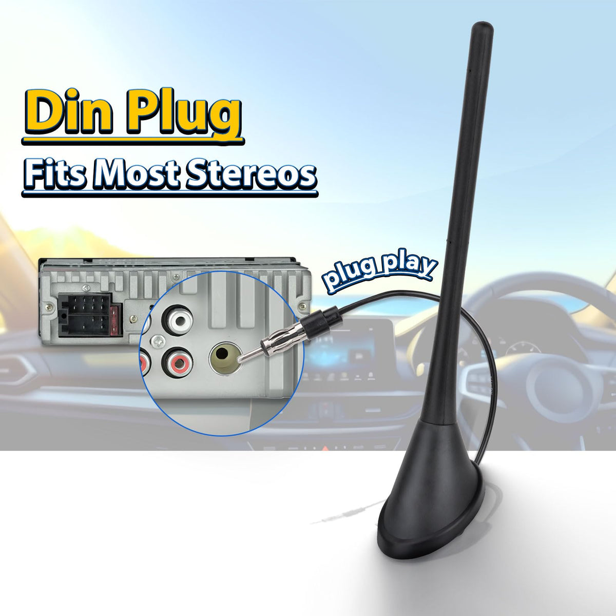 Eightwood Roof Mount FM AM Stereo Adjustable Antenna Mast, Universal Car Radio Antenna with DIN Male Connector for Vehicle Car Truck SUV Marine Boat Radio Stereo Receiver