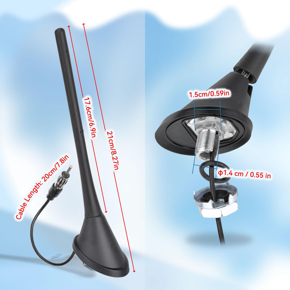 Eightwood Roof Mount FM AM Stereo Adjustable Antenna Mast, Universal Car Radio Antenna with DIN Male Connector for Vehicle Car Truck SUV Marine Boat Radio Stereo Receiver