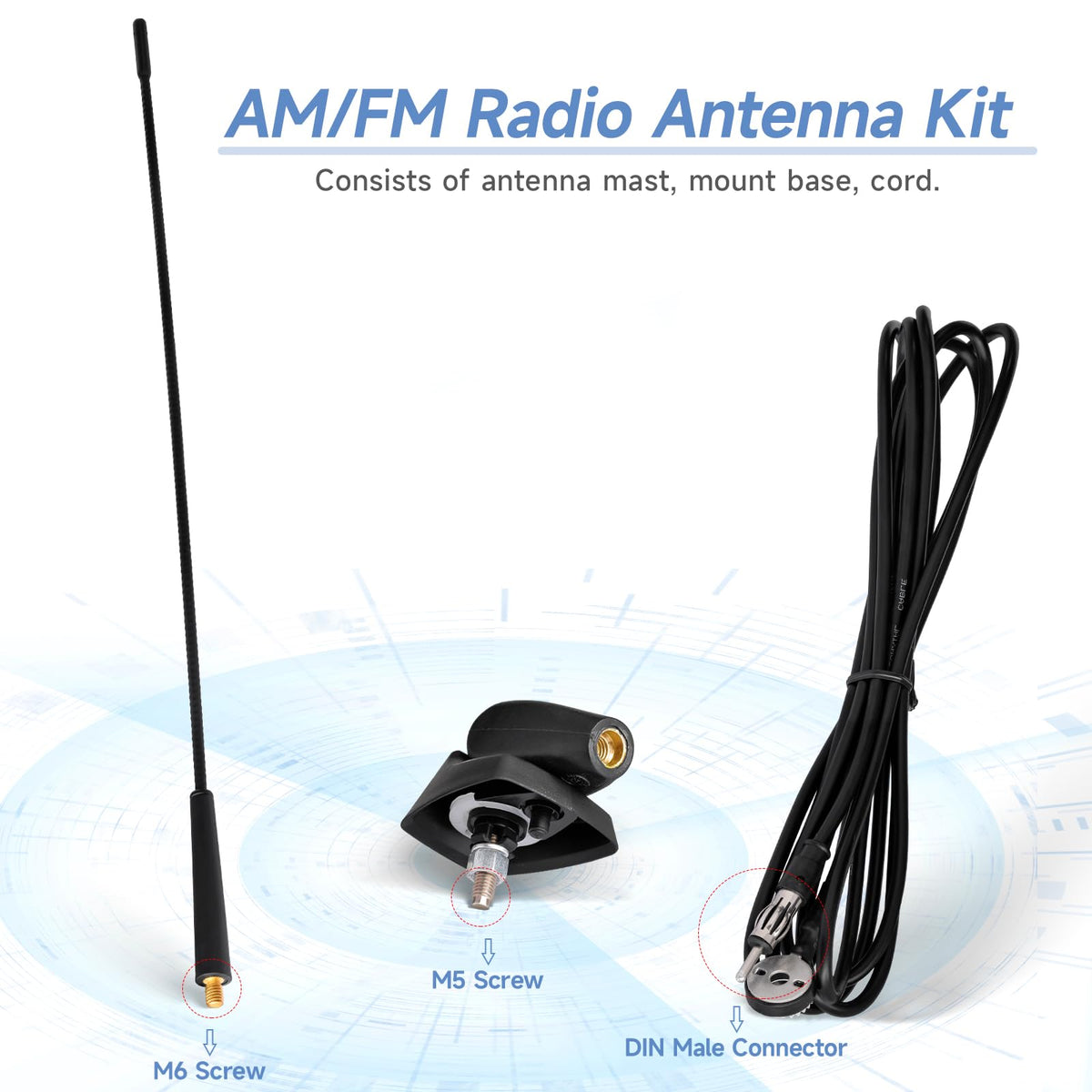 Eightwood Waterproof Marine Boat Radio Antenna 18 Inch, AM/FM Stereo Antenna Mast Replacement with Mount Base for Boat Car Tractor RV ATV UTV Motorcycle Yacht Pontoon