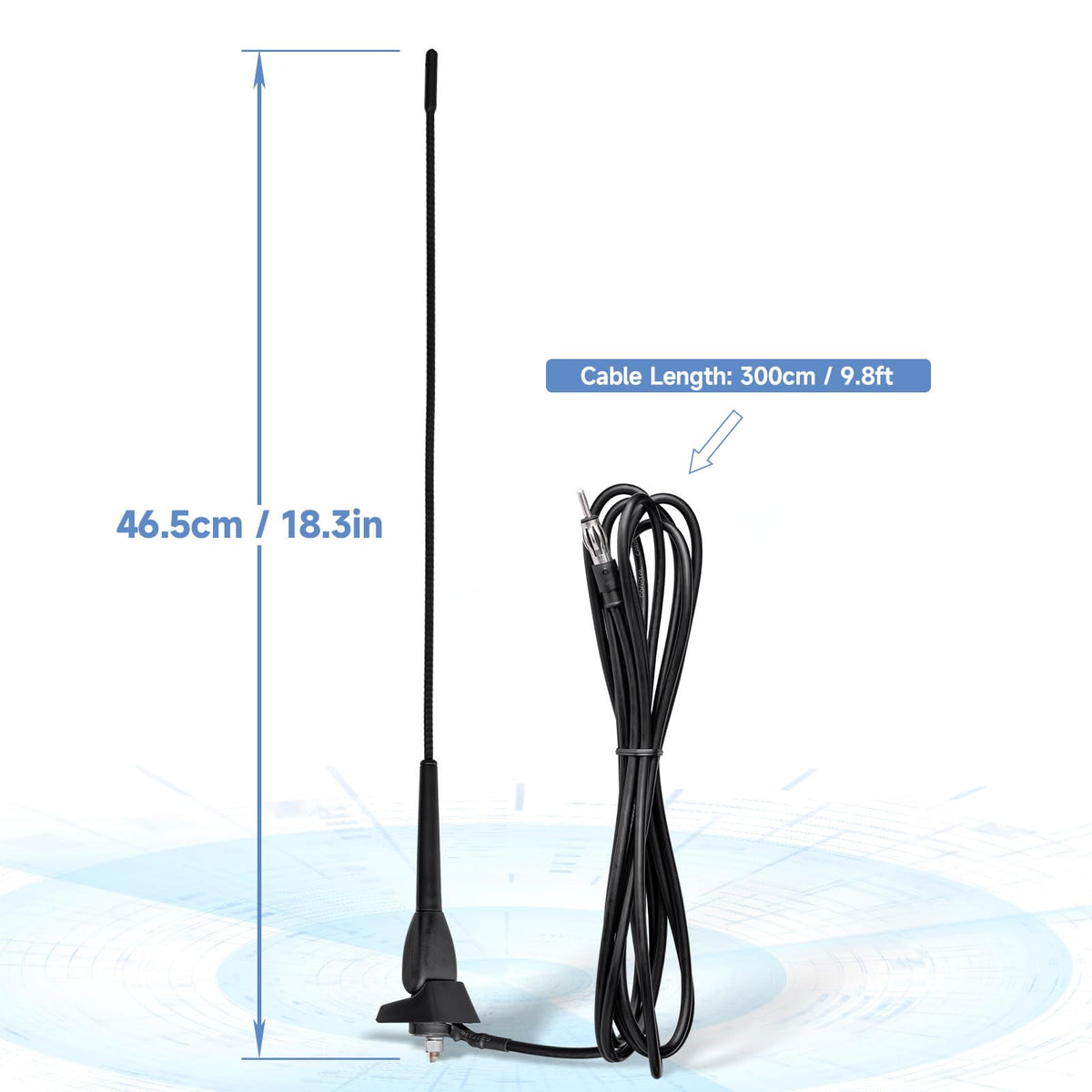 Eightwood Waterproof Marine Boat Radio Antenna 18 Inch, AM/FM Stereo Antenna Mast Replacement with Mount Base for Boat Car Tractor RV ATV UTV Motorcycle Yacht Pontoon