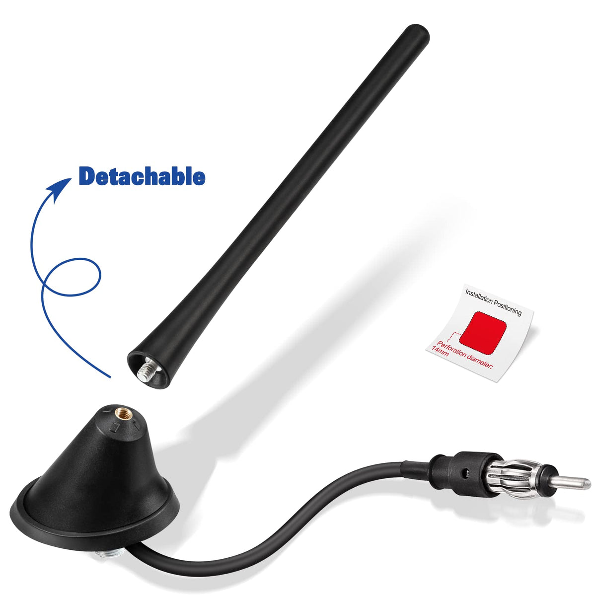 Eightwood Car Stereo AM FM Radio Antenna, Universal Roof Mount Antenna Replacement with Mount Base DIN Plug Connector for Vehicle Car Truck Stereo Receiver Head Unit FM HD Radio
