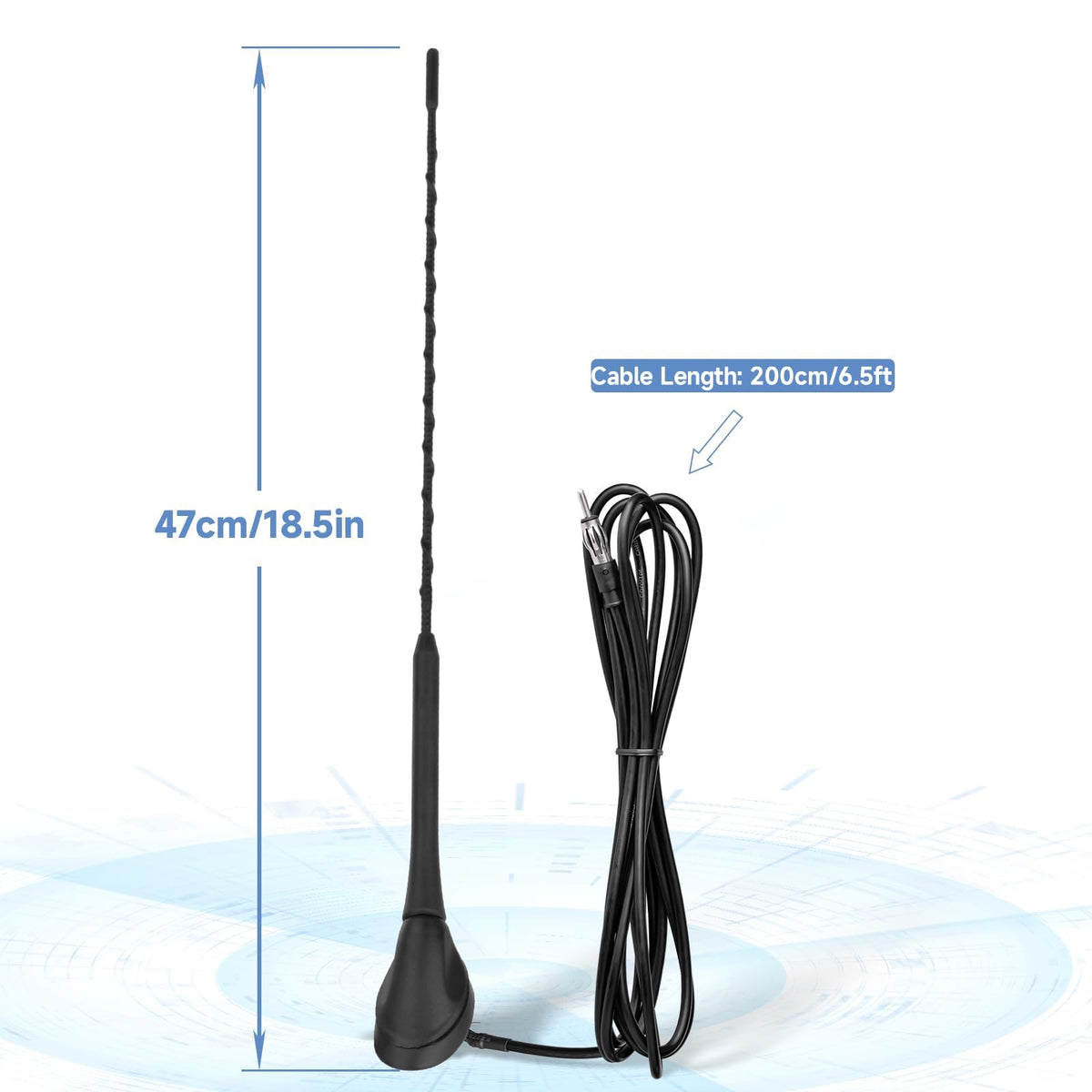 Eightwood Car Marine Boat Radio Antenna 18.5 Inch, AM FM Stereo Antenna | Antenna Mast with Mounting Base for Boat Car Truck RV ATV UTV Yacht Pontoon Stereo Receiver, 6.5ft Extension Cable, DIN Plug
