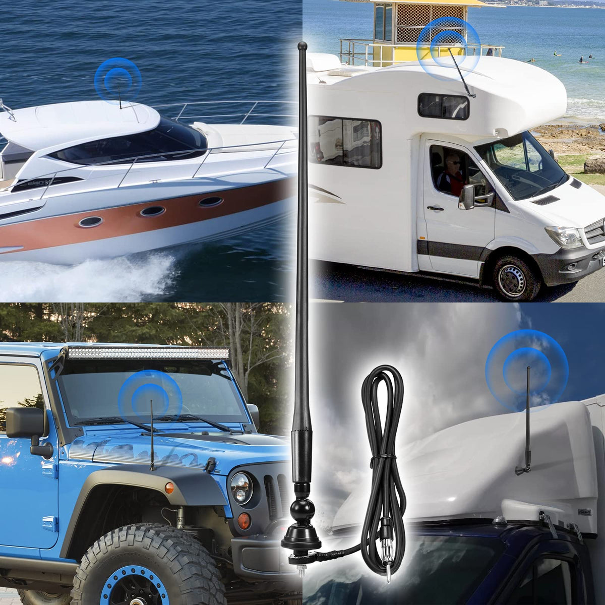 Eightwood Marine Boat Radio Antenna 16 Inch Rubber Duck Flexible Mast FM AM Stereo Antennae for Boat Car RV Motorhome ATV UTV Tractor Motorcycle Yacht