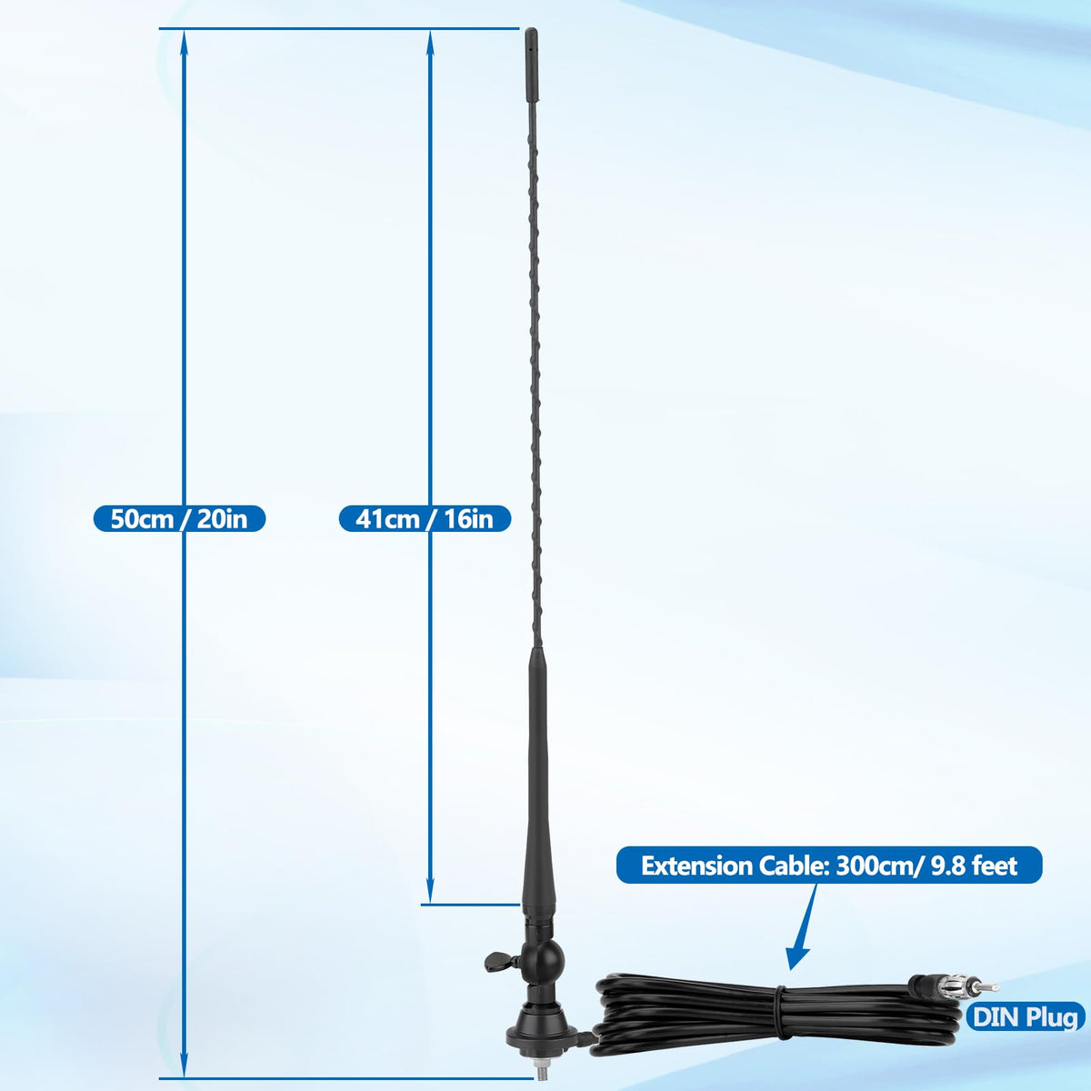 Eightwood Boat Car Radio Antenna 20 Inch, Rubber AM/FM Stereo Antenna Mast with Mount Base for Marine Boat Car Tractor RV UTV ATV Motorcycle Yacht Pontoon