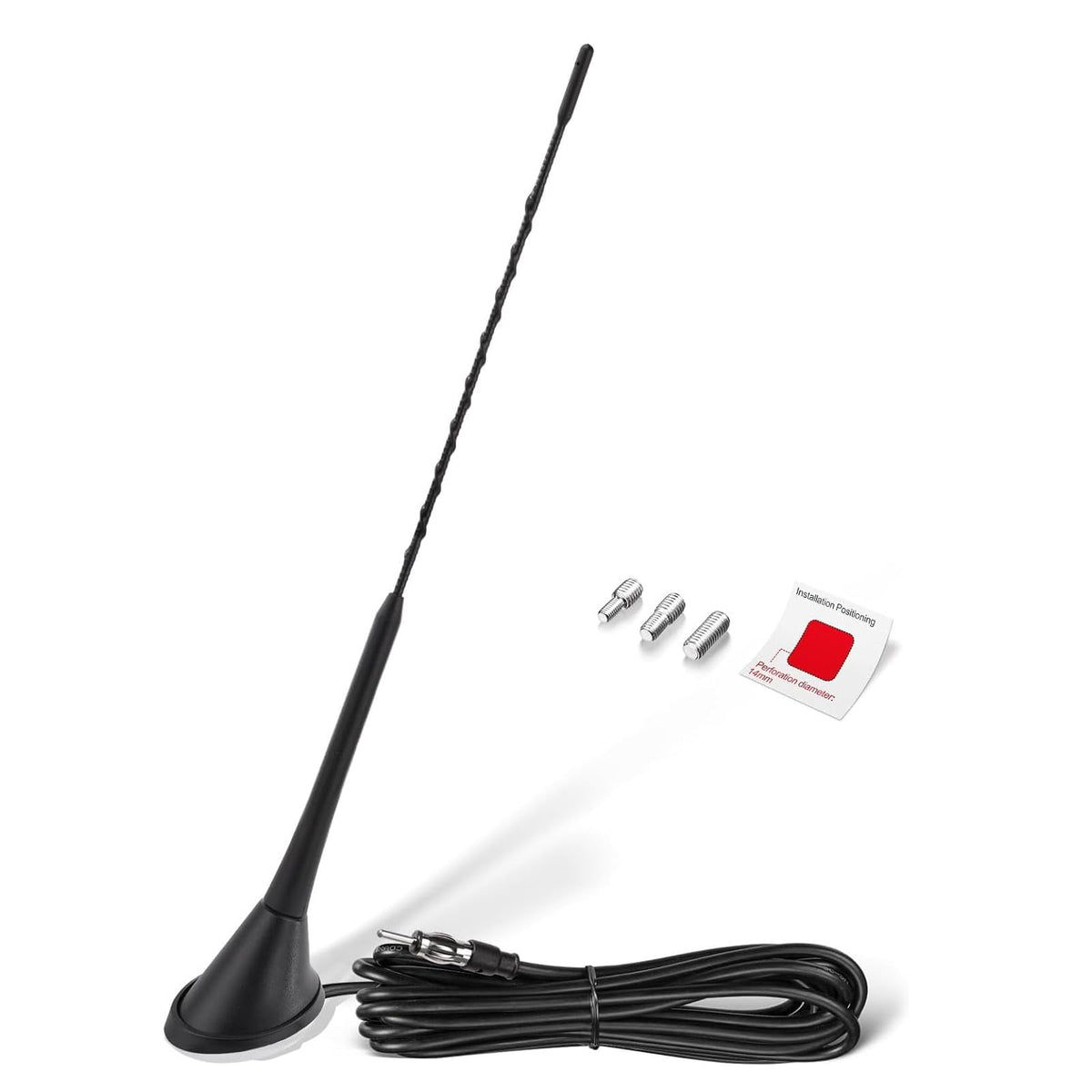 Eightwood Universal Vehicle Antenna 16in, AM FM Roof Mount Car Radio Antenna Mast with Mount Base 16ft Extension Cable for Car Truck Stereo Receiver Head Unit