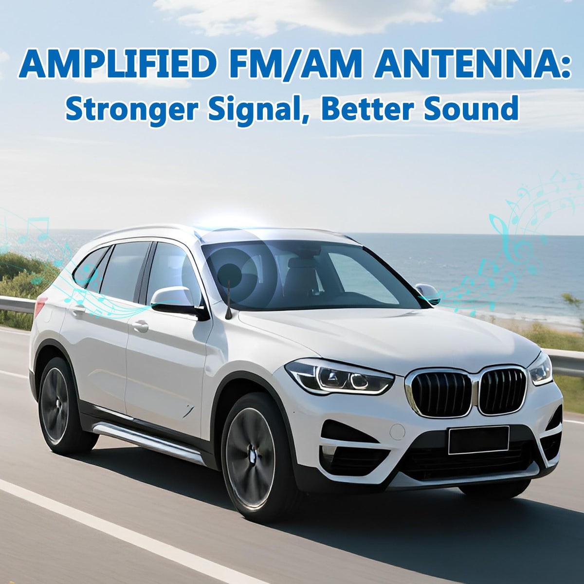 Eightwood Universal AM FM Car Radio Antenna, Roof Mount Amplified Stereo Antenna with 12V Power Wire DIN Plug Connector for Vehicle Car Truck SUV Radio Stereo Receiver Media Head Unit