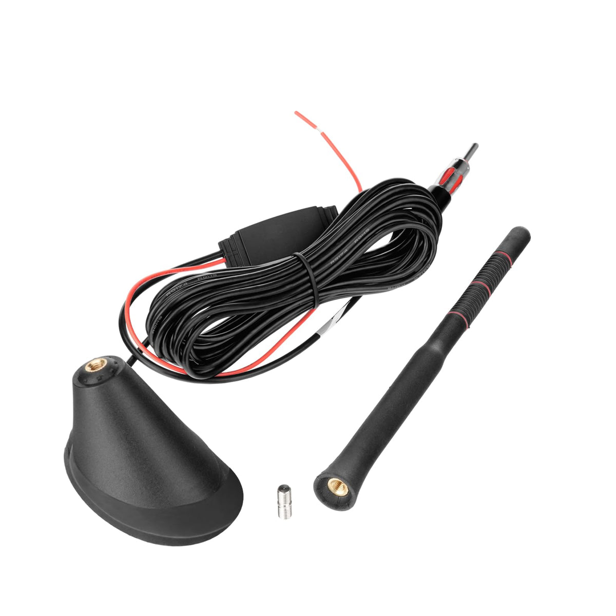 Eightwood Universal AM FM Car Radio Antenna, Roof Mount Amplified Stereo Antenna with 12V Power Wire DIN Plug Connector for Vehicle Car Truck SUV Radio Stereo Receiver Media Head Unit
