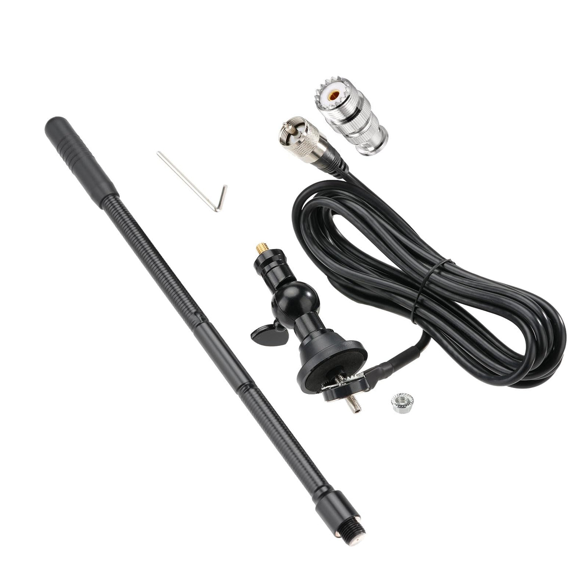 Eightwood 27MHz CB Radio Antenna with Adjustable Rotating Base, PL259 & BNC Boat Marine Car Antenna Kit, Compatible with Uniden President Cobra Galaxy Mobile Handheld CB Radios