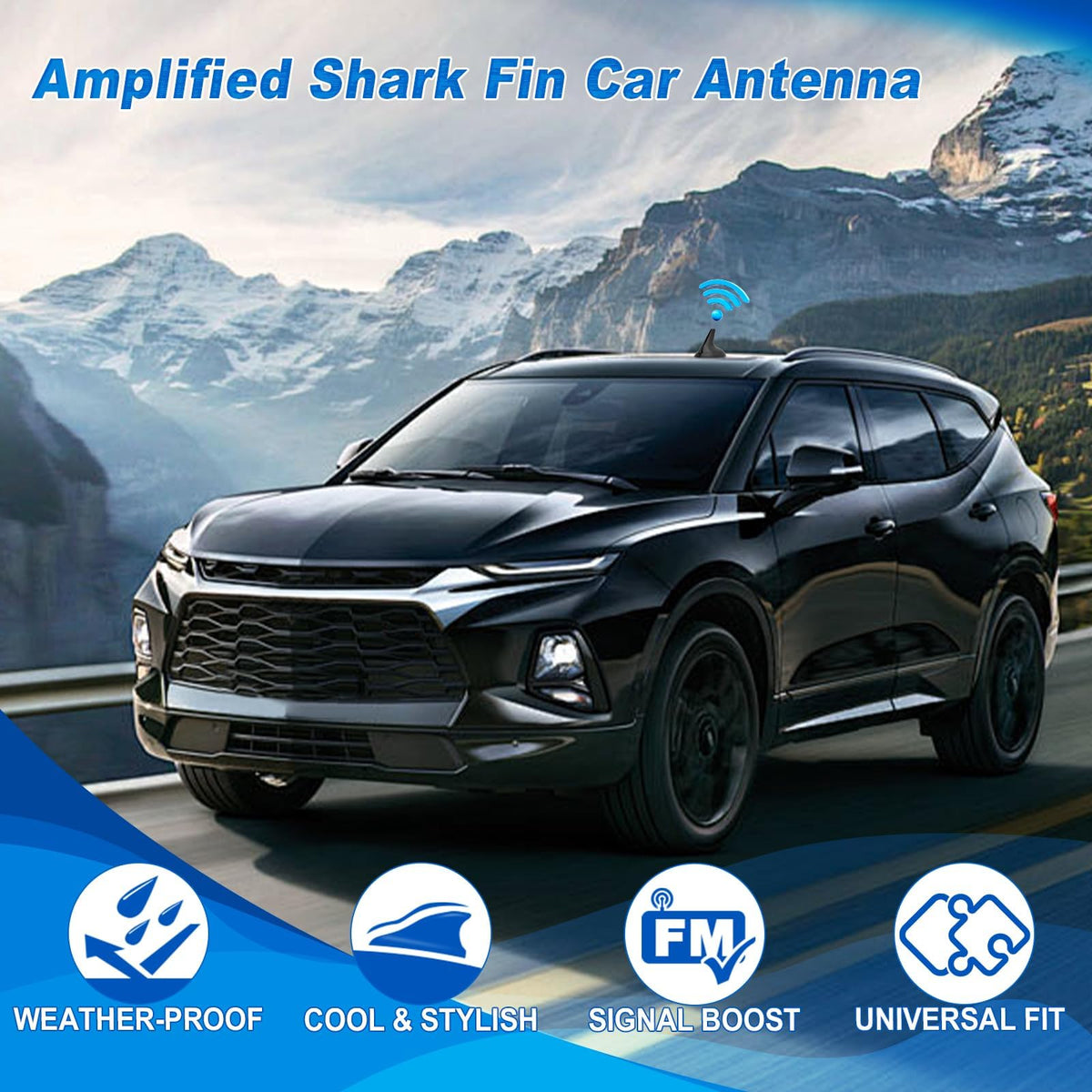 Eightwood Shark Fin Universal Car Radio Antenna, Roof Mount Amplified FM AM Antenna for Vehicle Car Truck Stereo Receiver Media Head Unit HD Radio