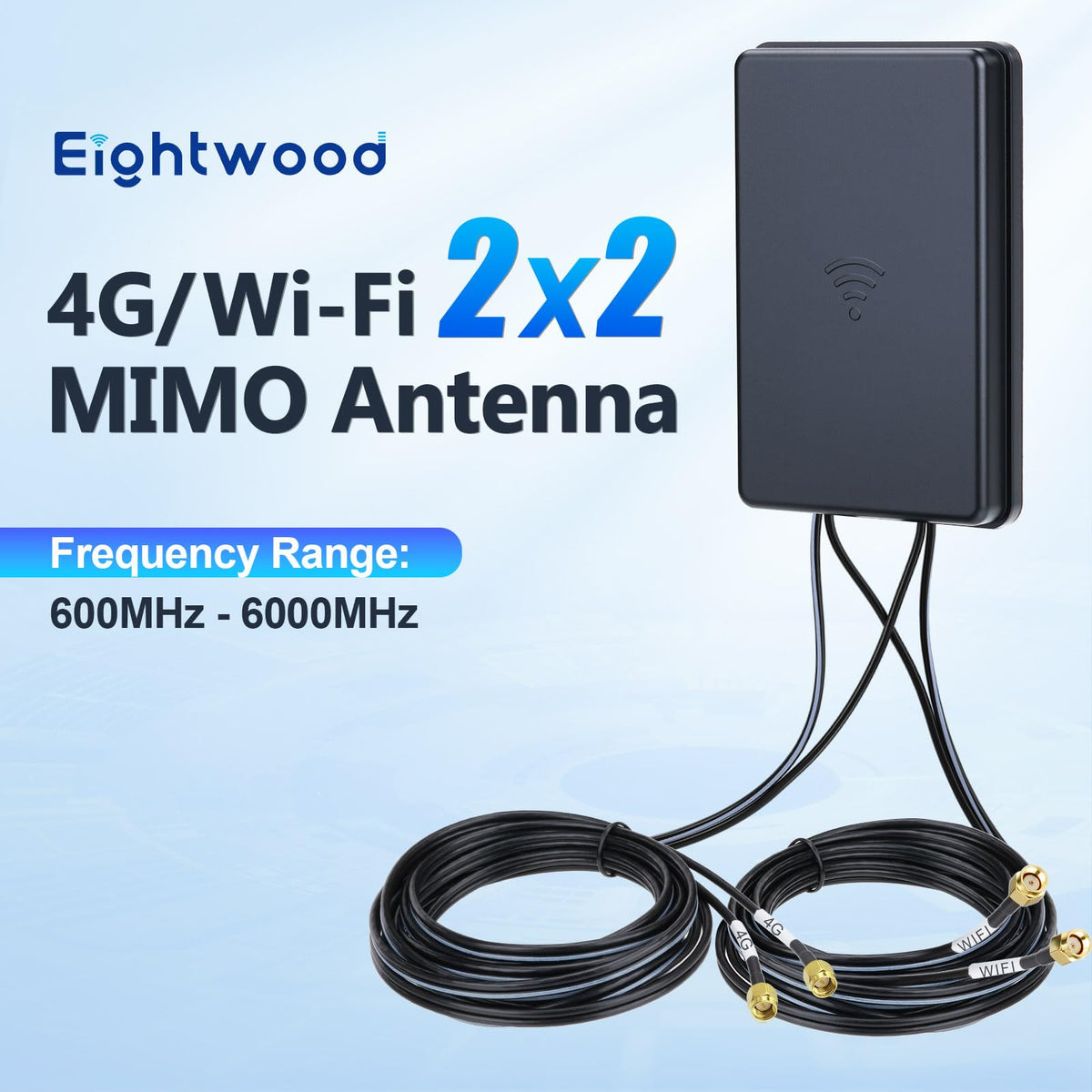 Eightwood 4G LTE WiFi 6E Bluetooth Combo Antenna, SMA & RP-SMA Connector | Wideband 600MHz-6000MHz, Adhesive Mount, 9.8ft Cable, Compatible with Industrial Cellular Router, CPE, IoT Gateway, Hotspot