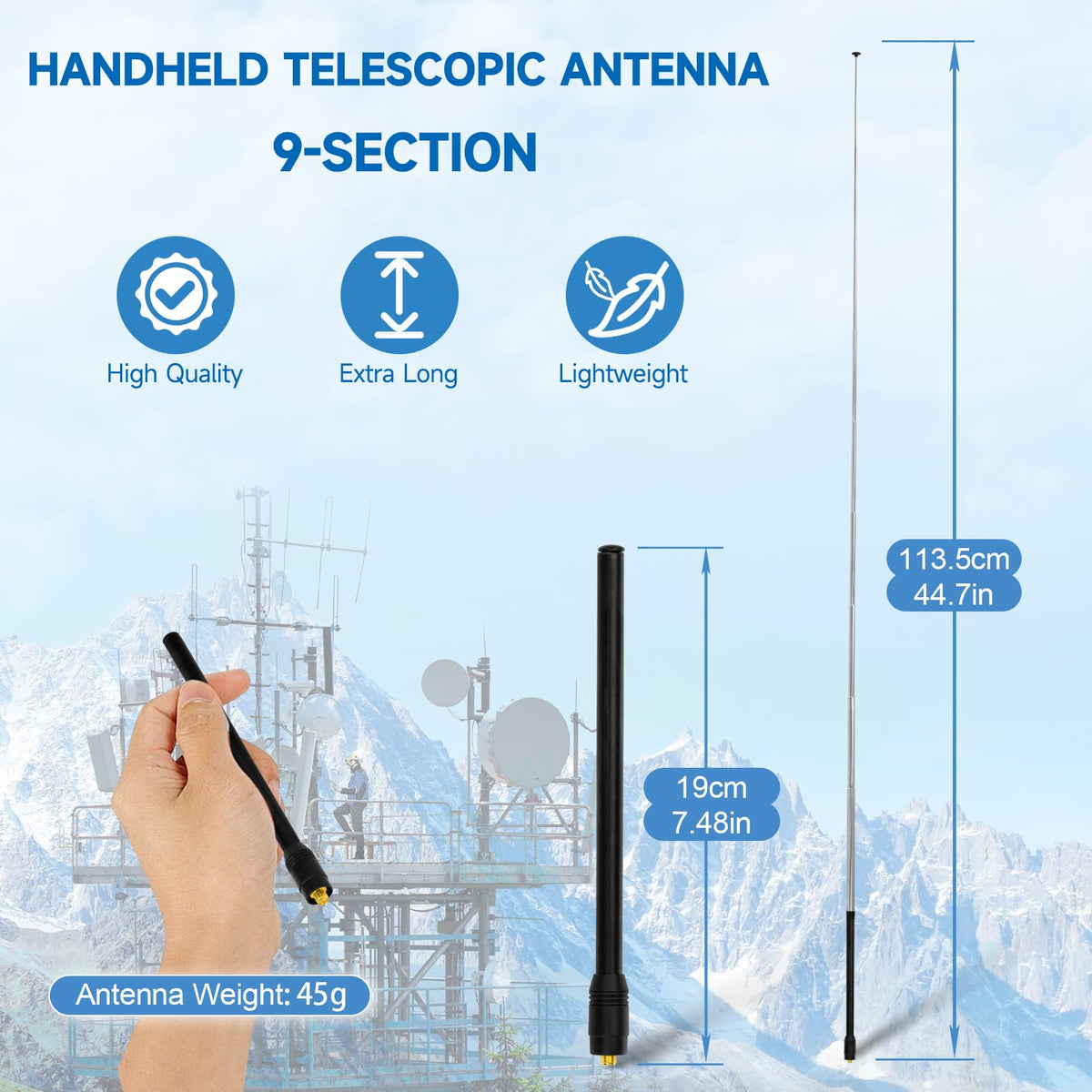 Eightwood Telescopic Handheld Ham Radio Antenna, Wide Band SMA Female | 9-Section Telescopic Antenna for Baofeng UV-5R UV-82 Two-Way Radios and Handheld Scanners, 70-1000MHz
