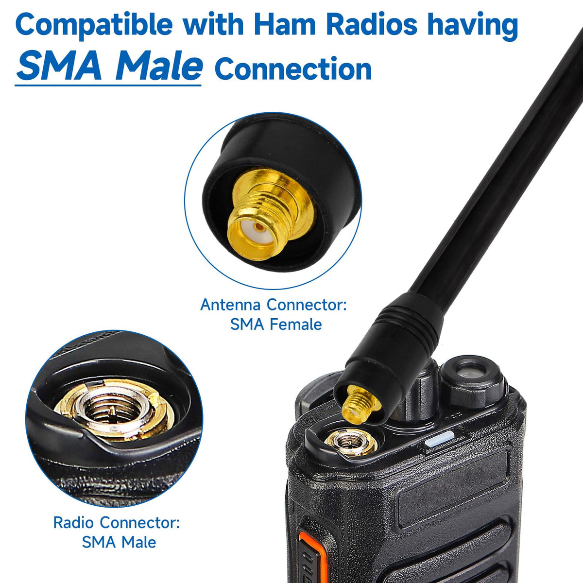 Eightwood Telescopic Handheld Ham Radio Antenna, Wide Band SMA Female | 9-Section Telescopic Antenna for Baofeng UV-5R UV-82 Two-Way Radios and Handheld Scanners, 70-1000MHz