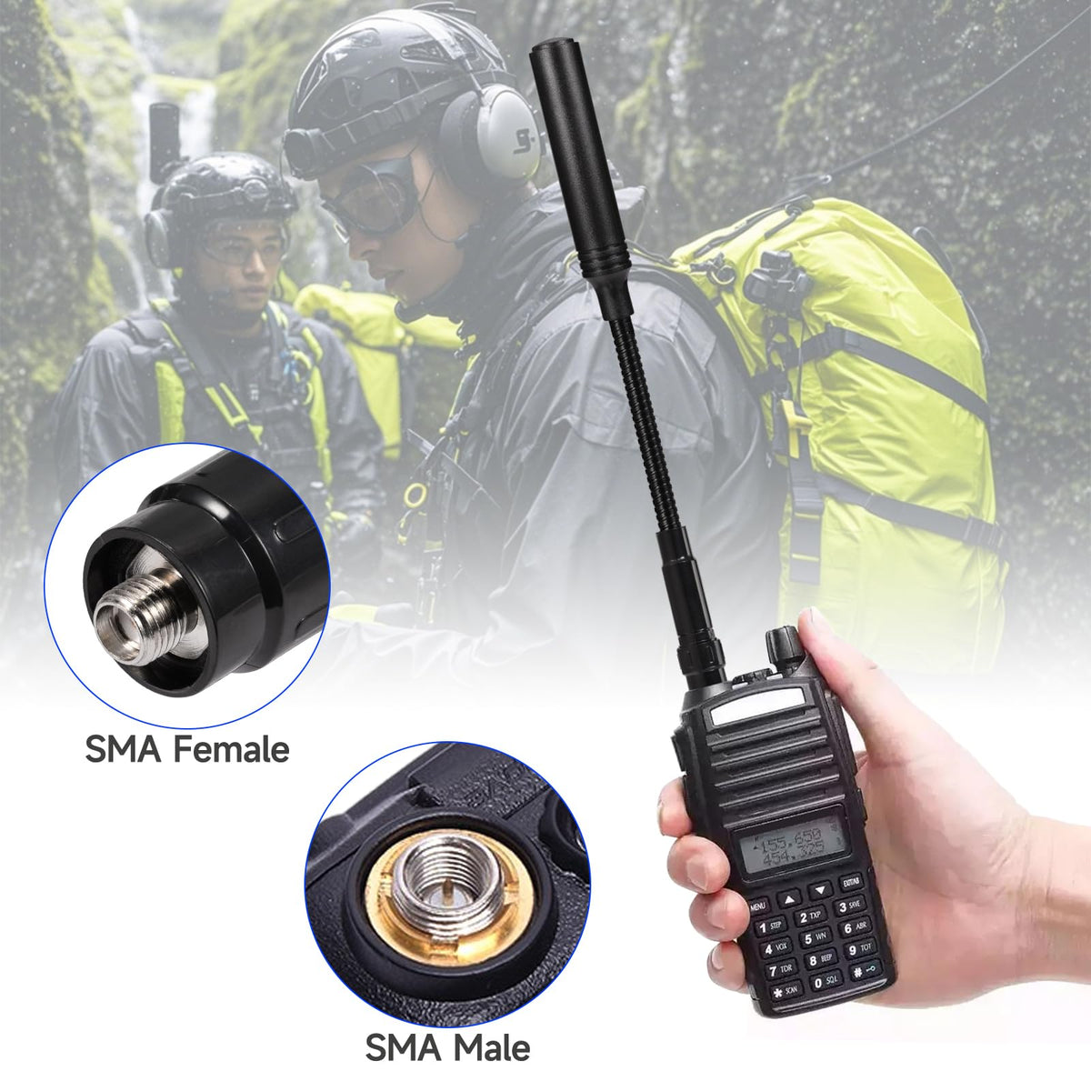 Eightwood Gooseneck Ham Radio Antenna, Dual Band VHF/UHF SMA Female Antenna | Flexible Tactical Antenna for Baofeng UV-5R UV-82 BF-F8HP Two-Way Radios, 144/430MHz