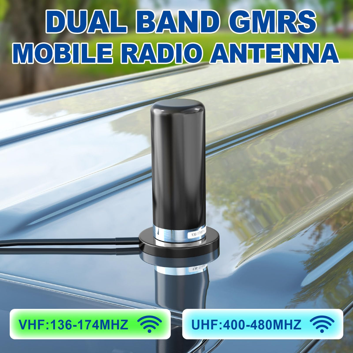 Eightwood Low Profile Dual Band VHF UHF Mobile Ham Radio Antenna, NMO Mount | 136-174MHz / 400-470MHz, for Car Truck Marine Amateur Radio, Two-Way Radio, GMRS Radio