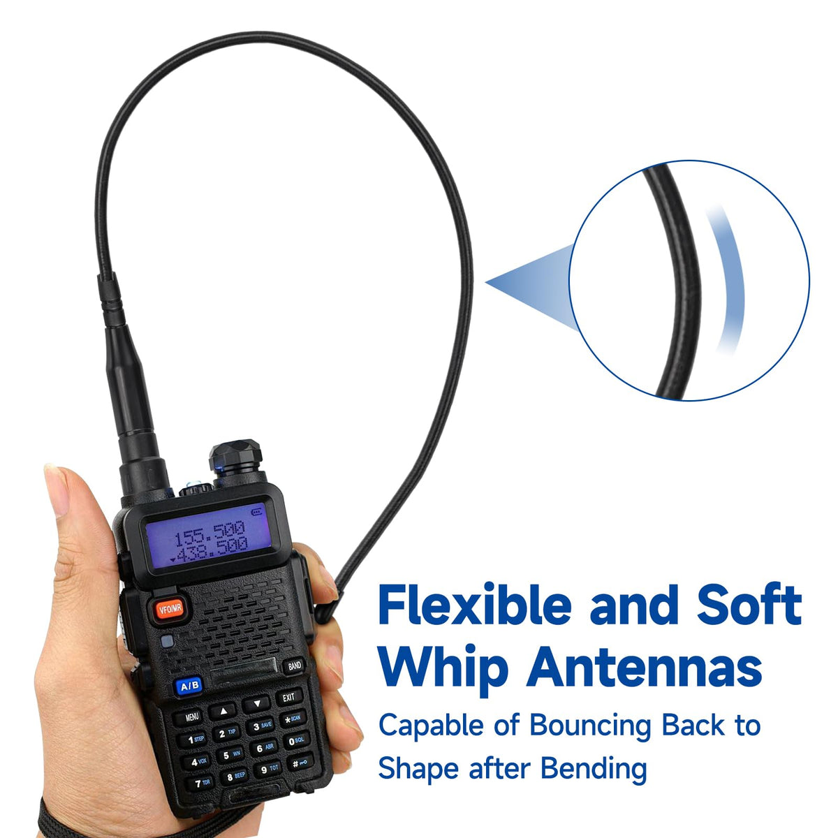 Eightwood VHF UHF 144/430Mhz Dual Band Whip Antenna SMA Female Soft Walkie Talkie Antennae 15in 2-Pack for Baofeng Ham Two Way Radio UV-5R UV-82 BF-F8HP