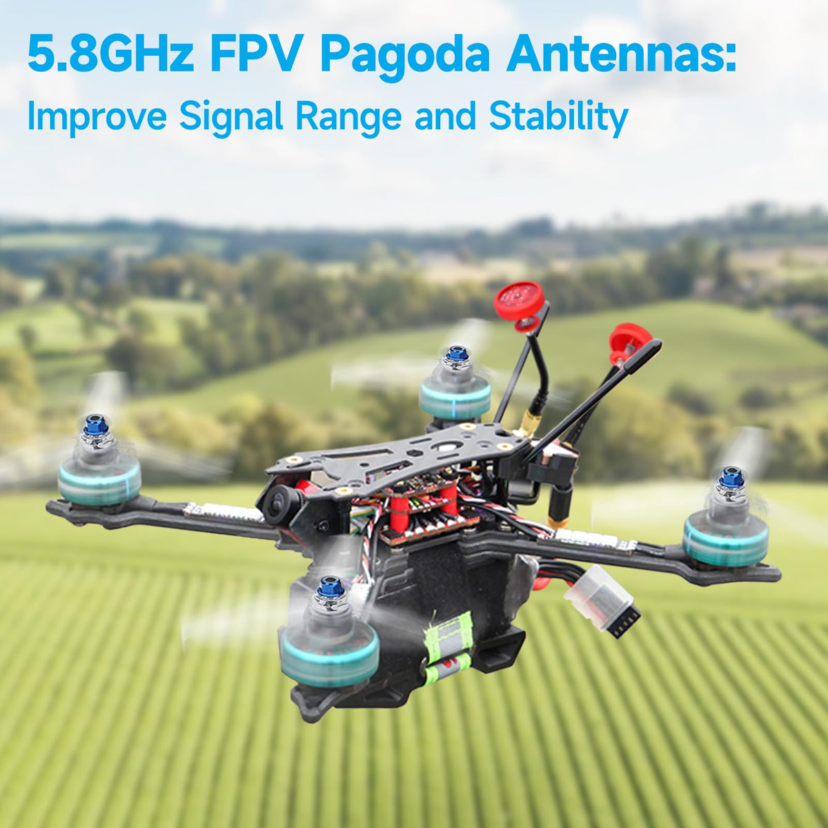 Eightwood 5.8GHz FPV Antenna 2-Pack, RP-SMA Pagoda RHCP Antenna Long Range for FPV Drone Quadcopeter TX/RX